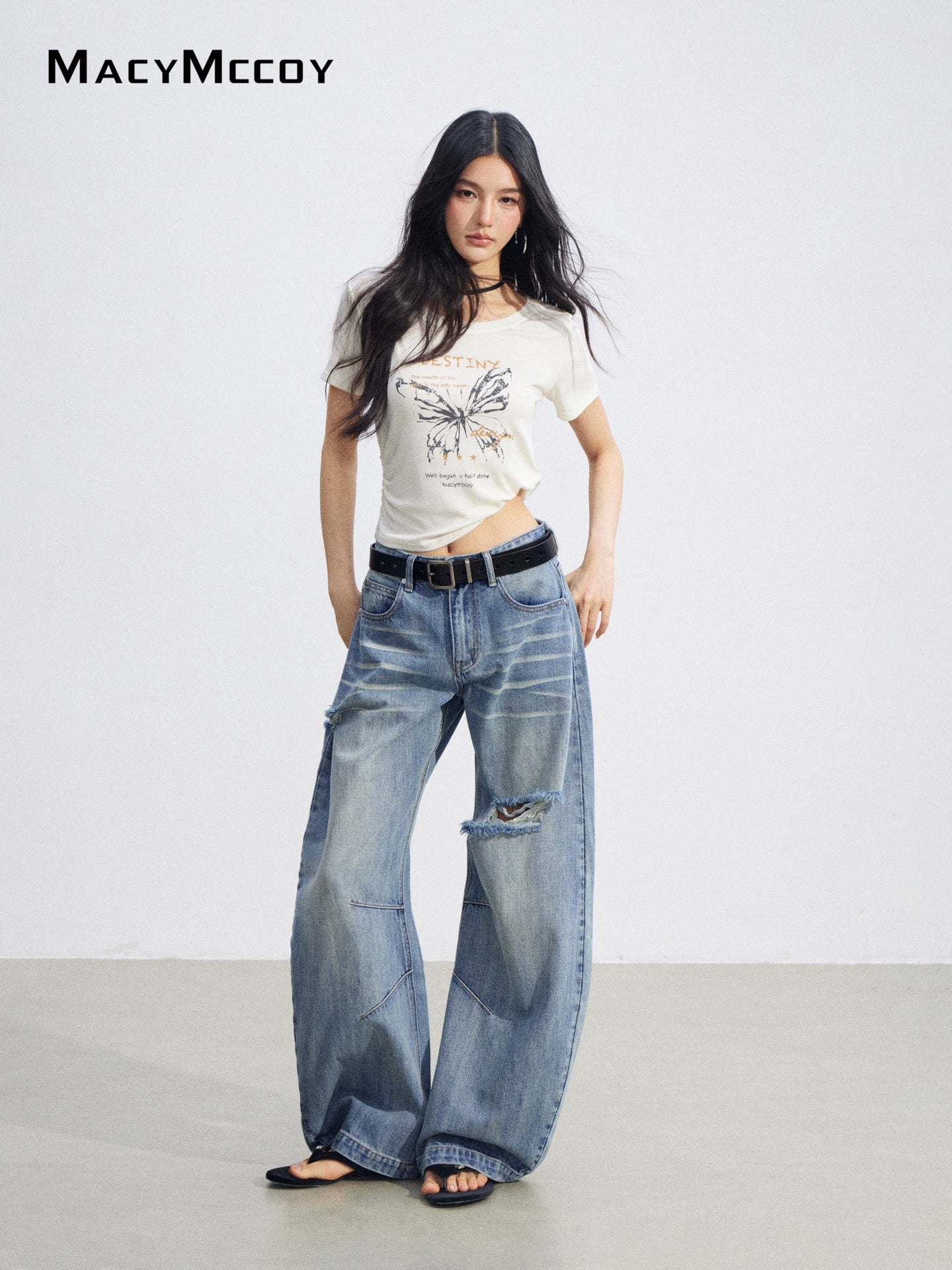 MacyMccoy MMC2026081 Ripped Denim Wide Leg Pants