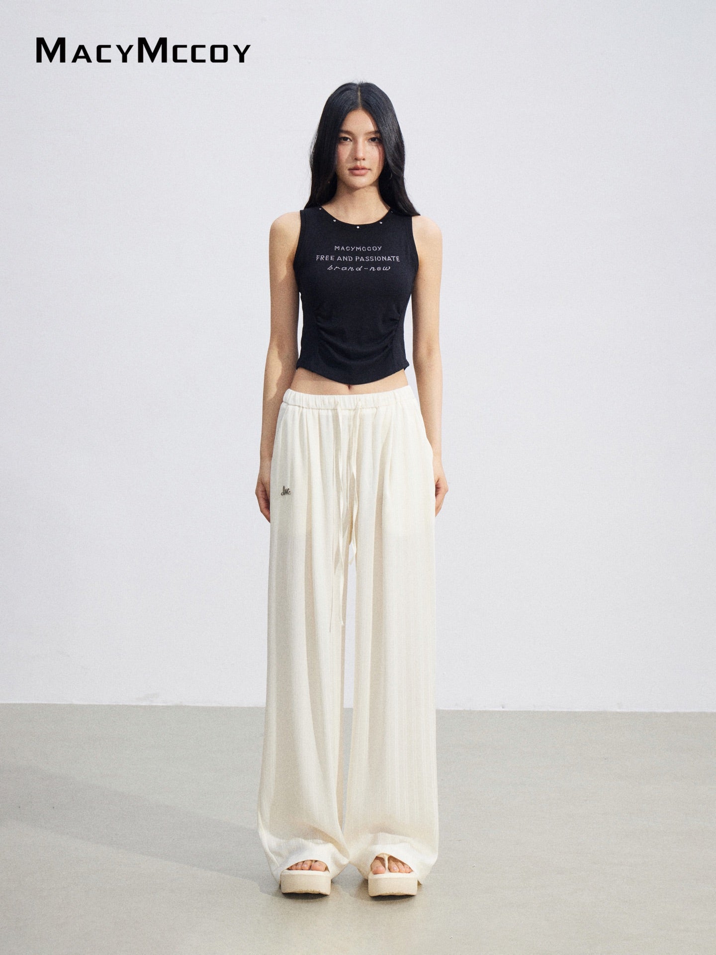 MacyMccoy MMC2026074 Ice Silk Draped Wide Leg Pants(2color)