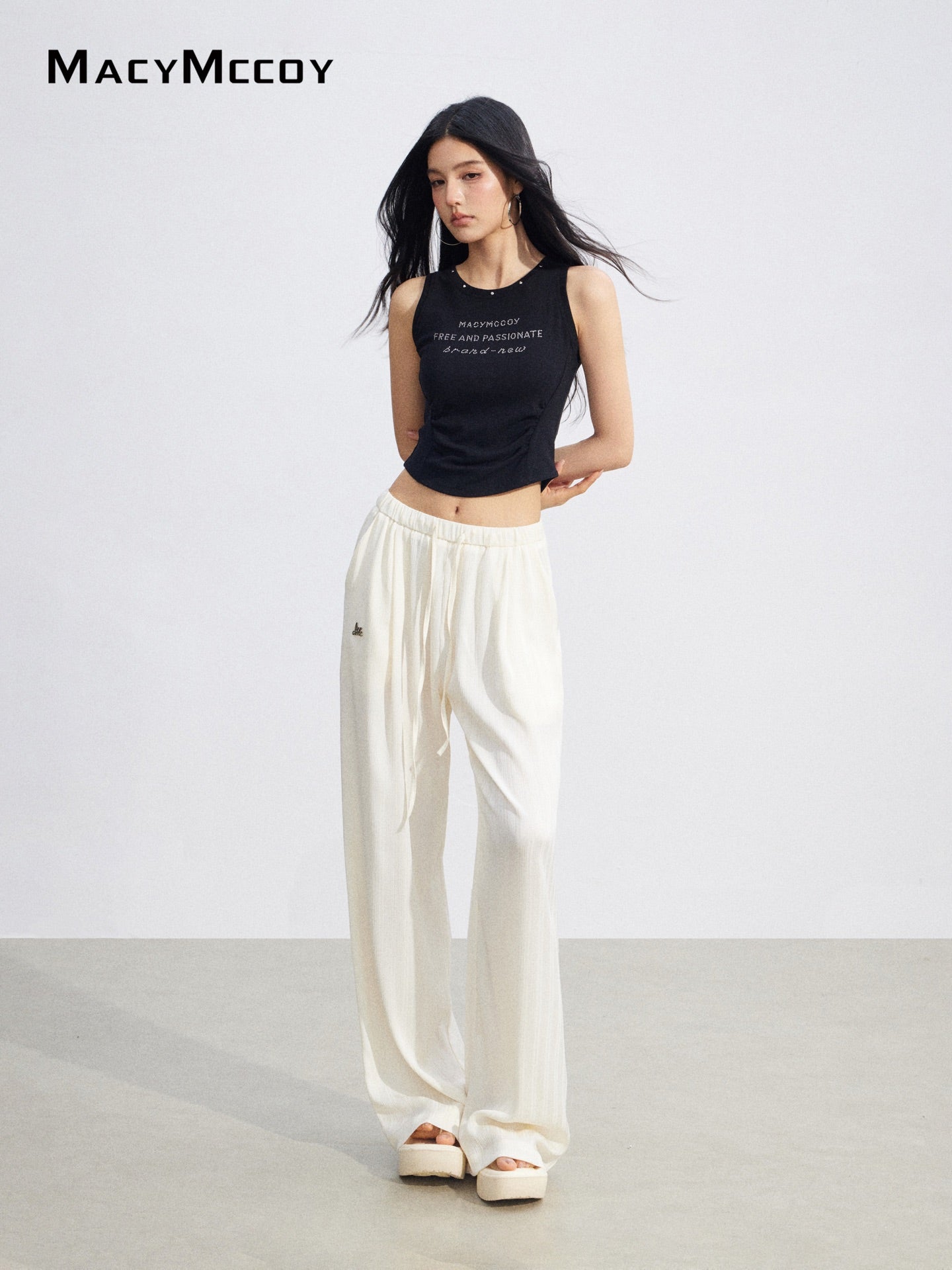 MacyMccoy MMC2026074 Ice Silk Draped Wide Leg Pants(2color)