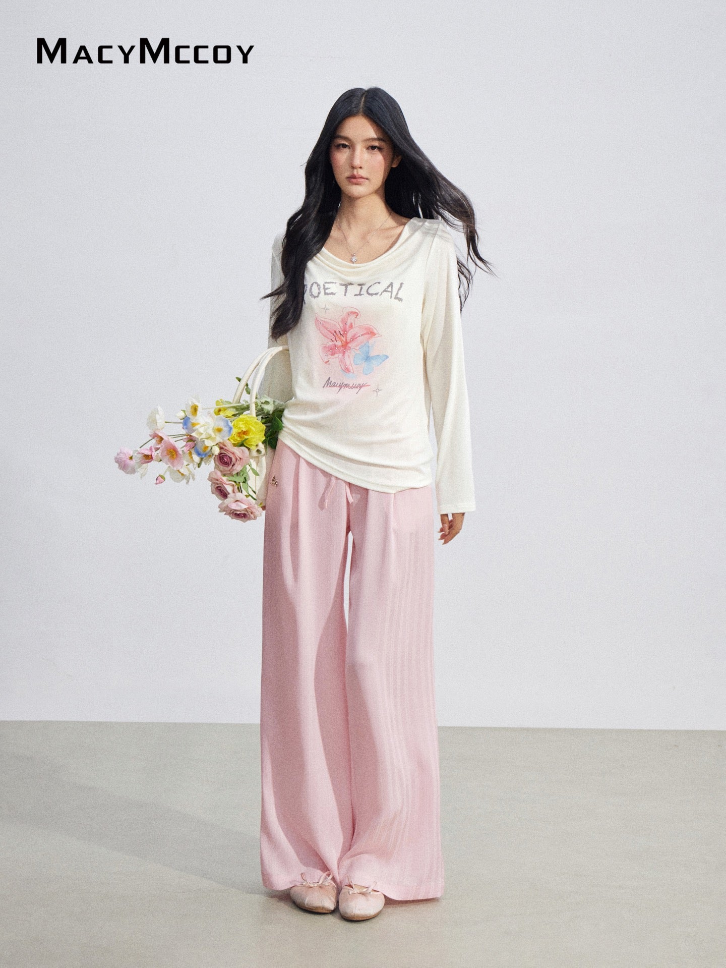 MacyMccoy MMC2026074 Ice Silk Draped Wide Leg Pants(2color)