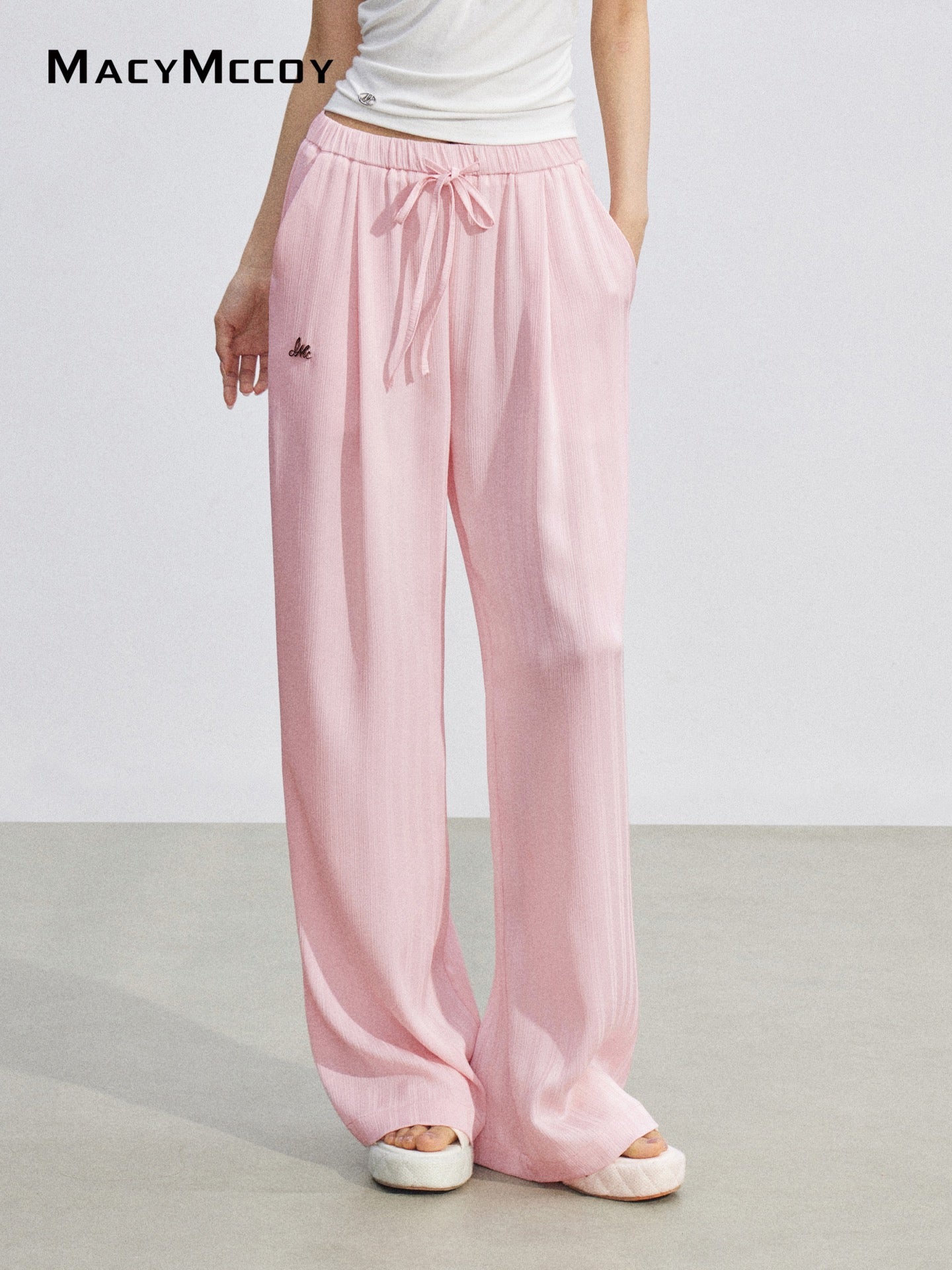 MacyMccoy MMC2026074 Ice Silk Draped Wide Leg Pants(2color)