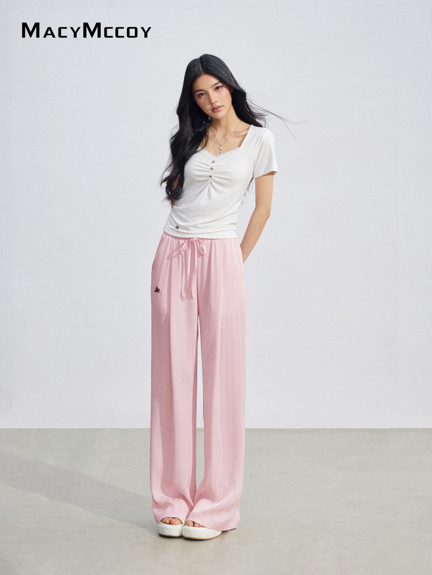 MacyMccoy MMC2026074 Ice Silk Draped Wide Leg Pants(2color)
