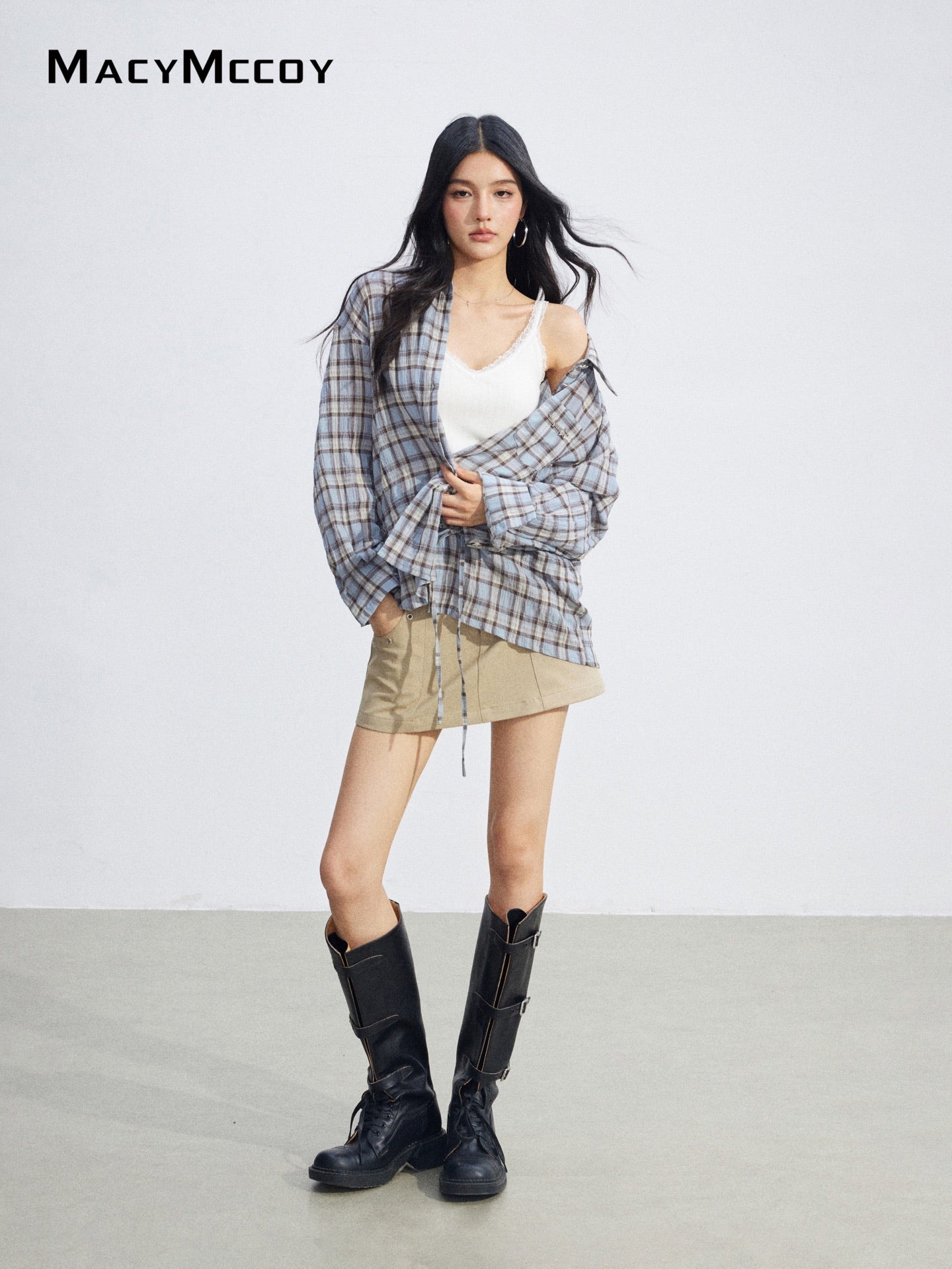 MacyMccoy MMC2026069 Plaid Tie Waist Shirt