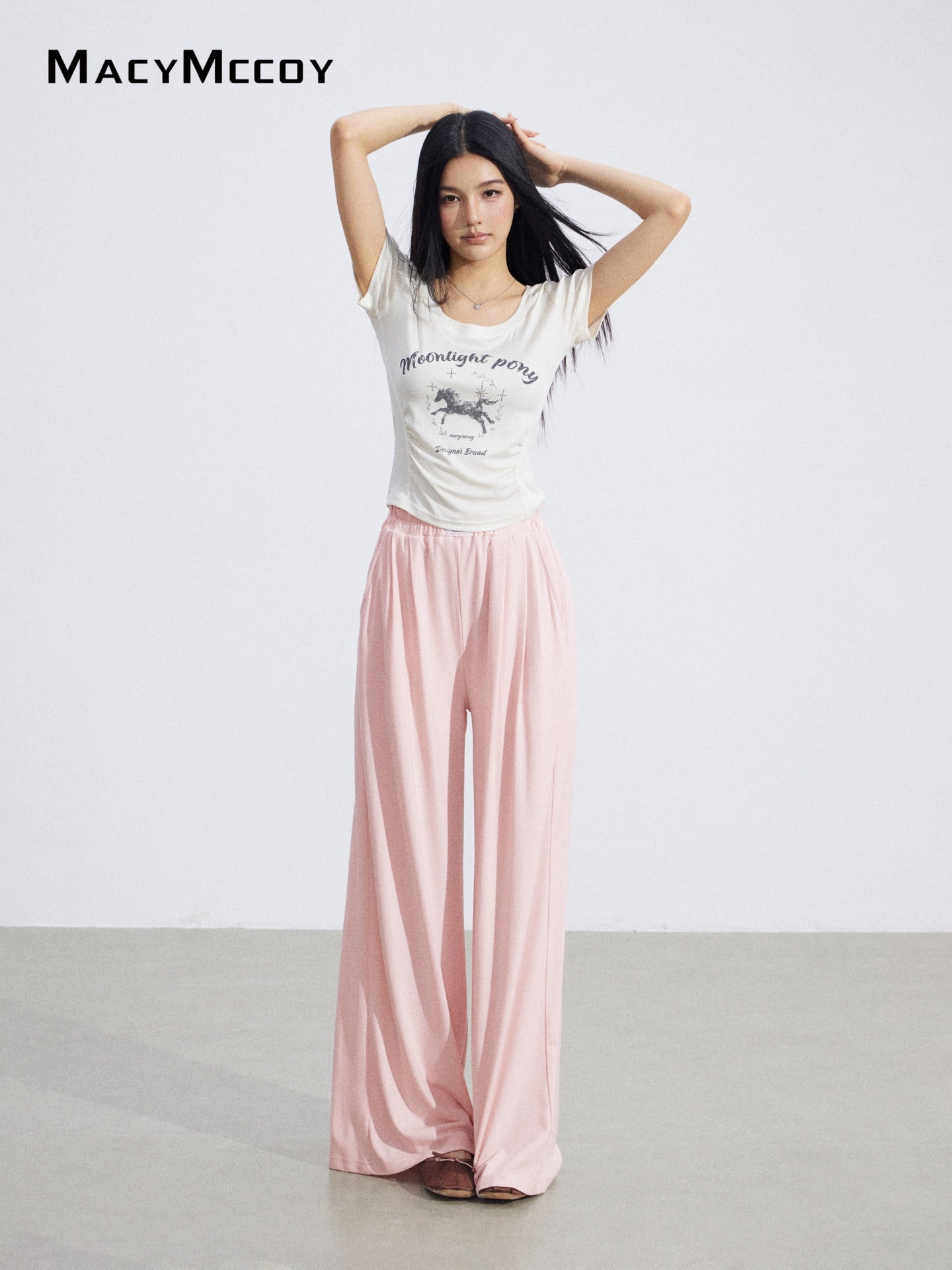 MacyMccoy MMC2026068 Lace Trim Wide Leg Pants(2color)