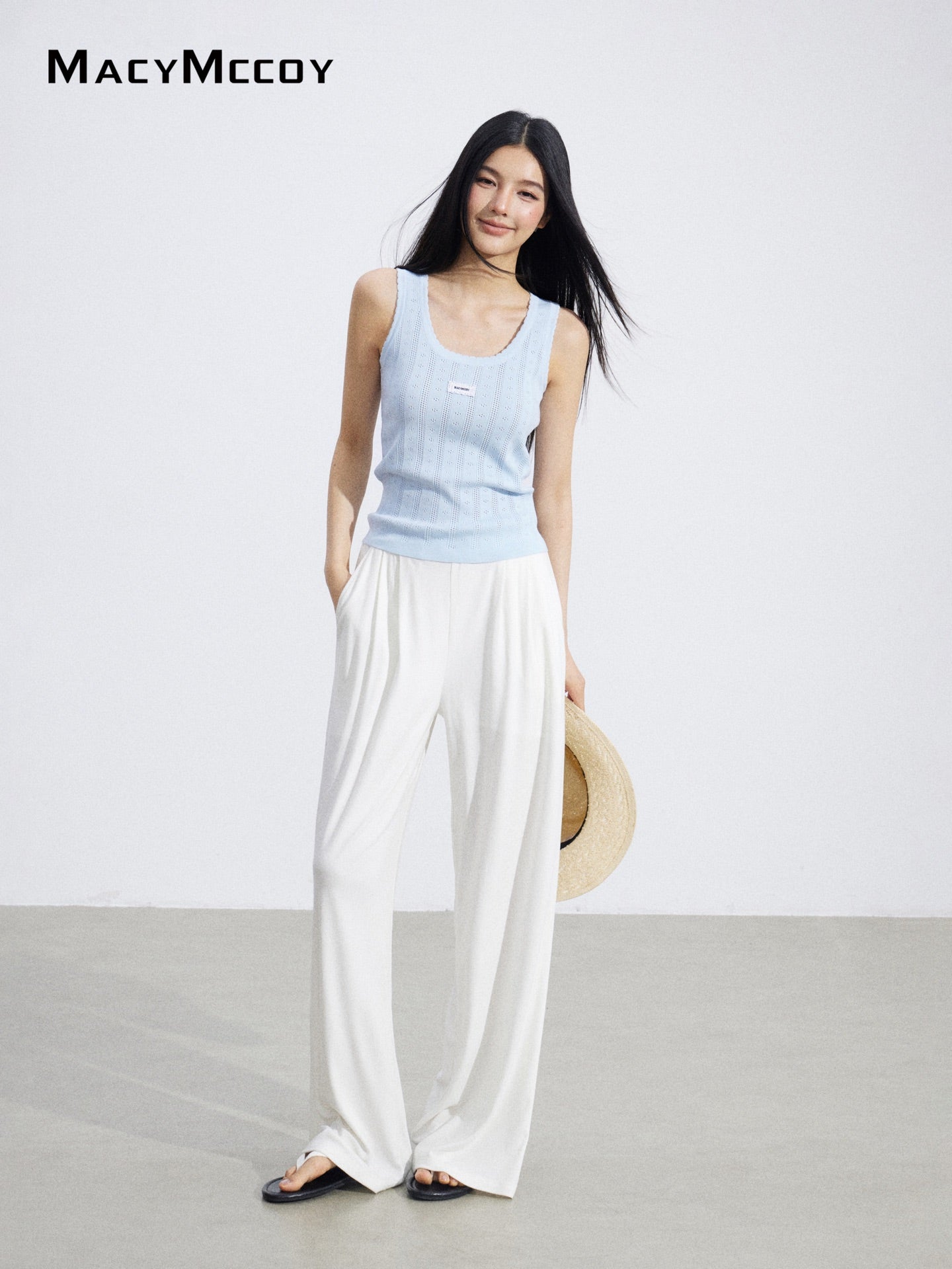 MacyMccoy MMC2026068 Lace Trim Wide Leg Pants(2color)