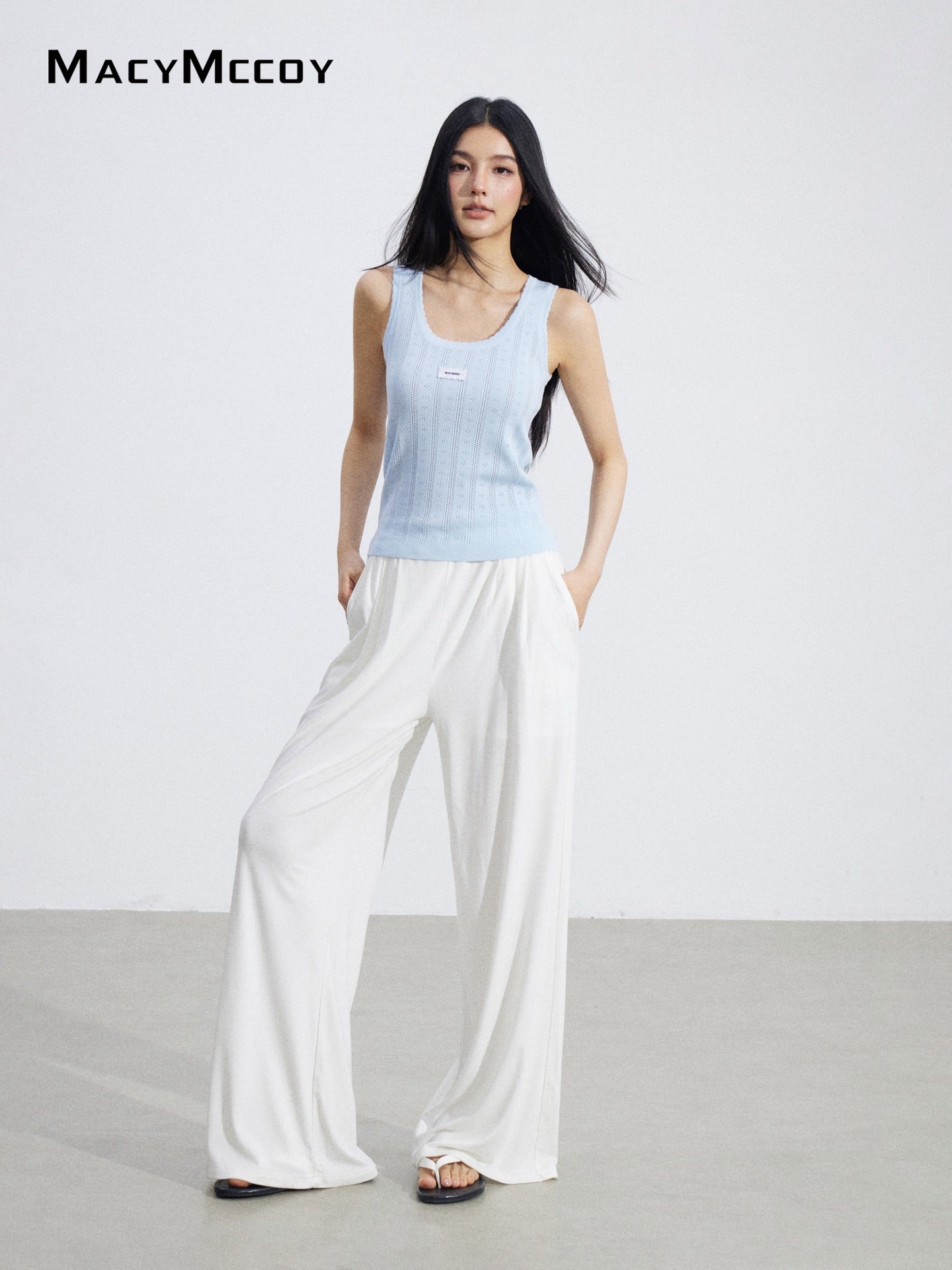 MacyMccoy MMC2026068 Lace Trim Wide Leg Pants(2color)