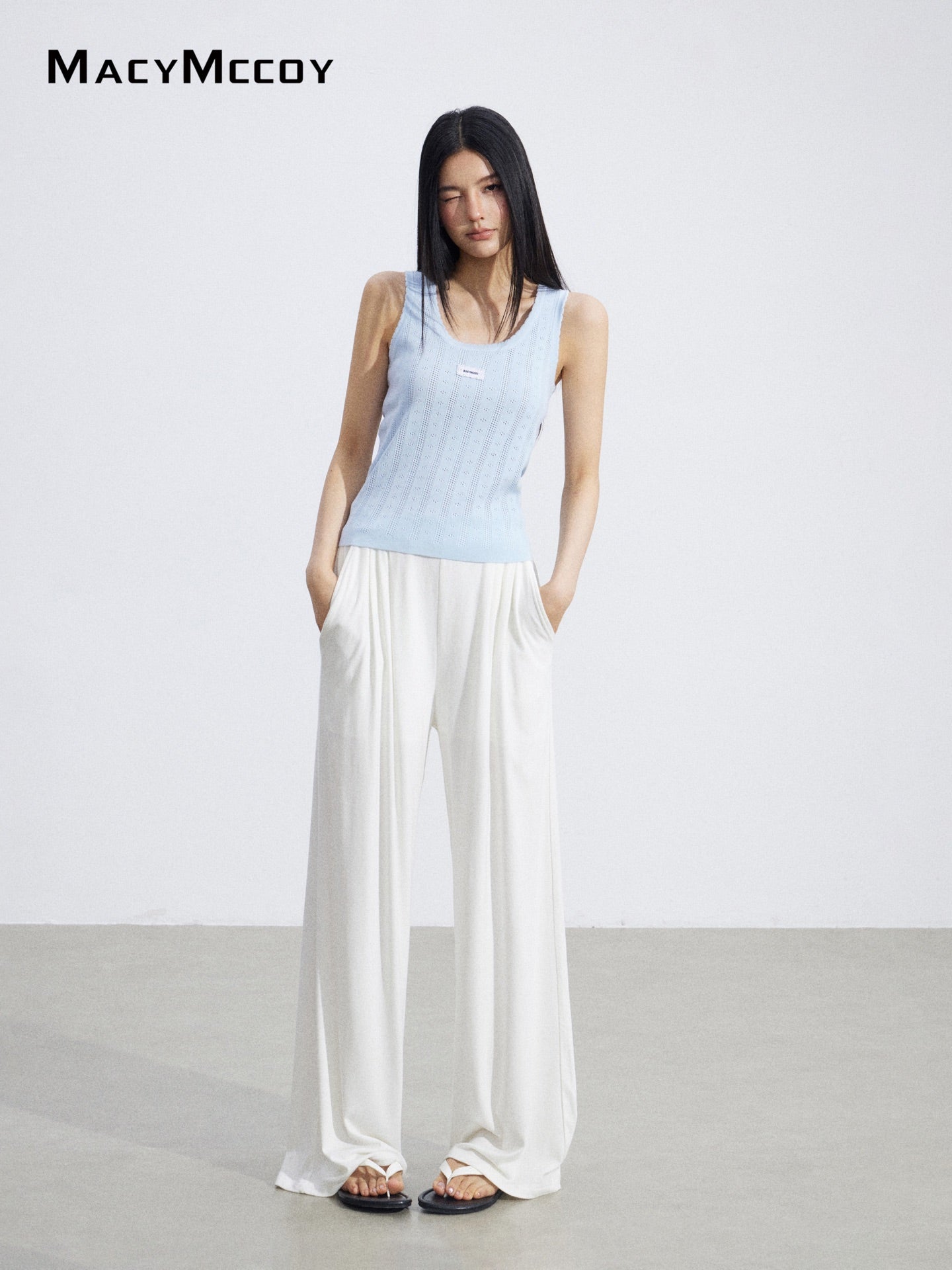 MacyMccoy MMC2026068 Lace Trim Wide Leg Pants(2color)
