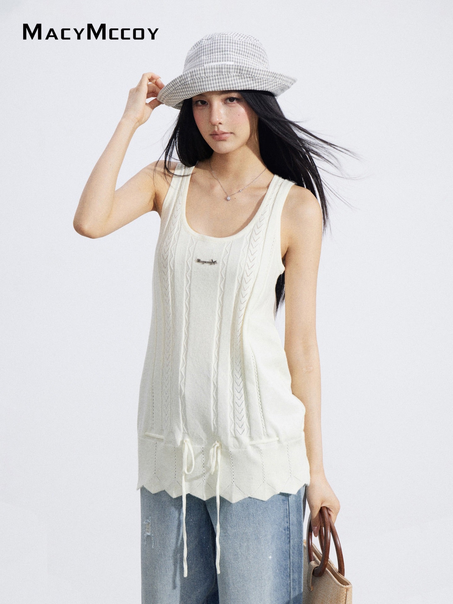 MacyMccoy MMC2026066 Drawstring Knit Tank Top