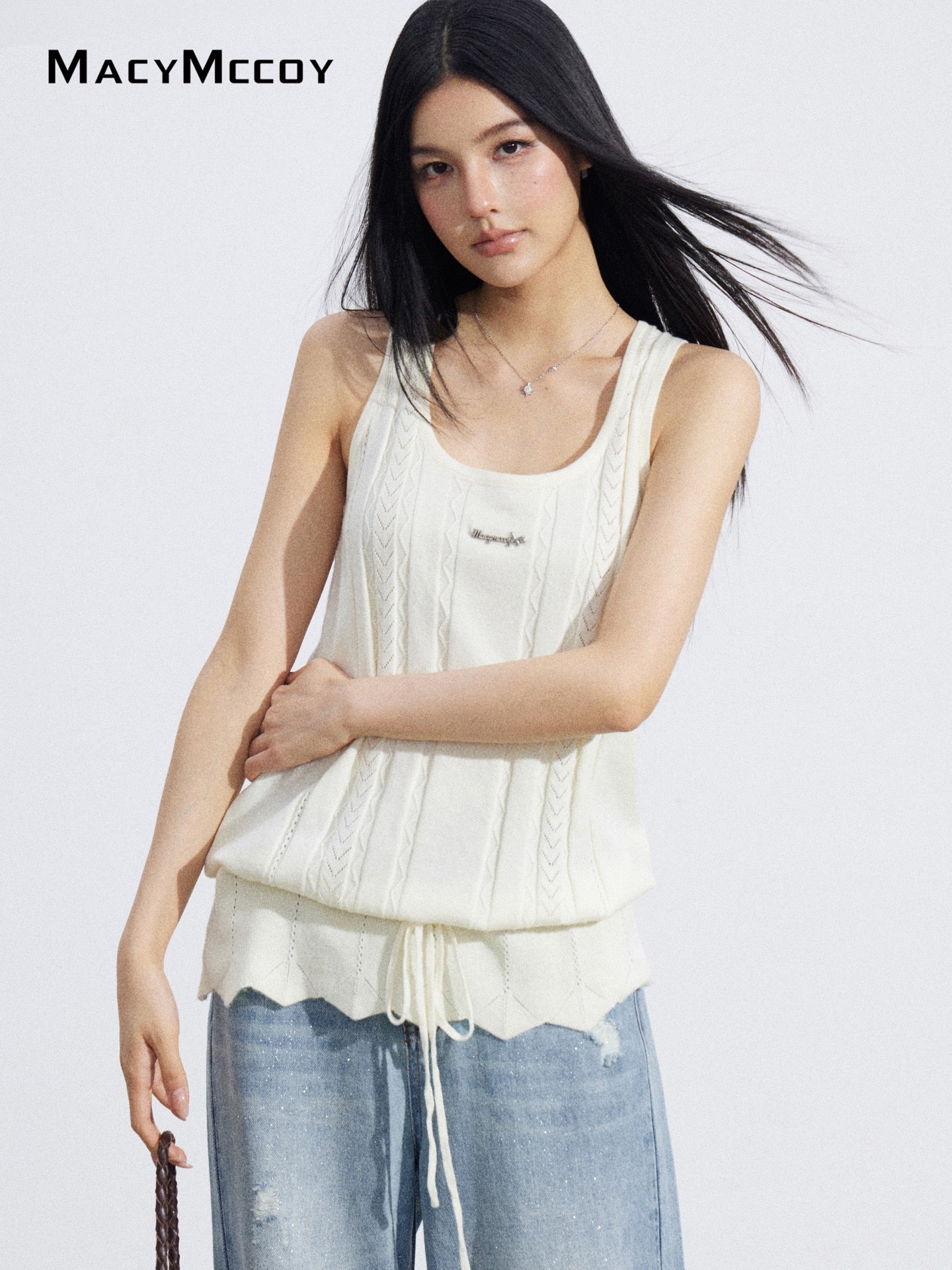MacyMccoy MMC2026066 Drawstring Knit Tank Top