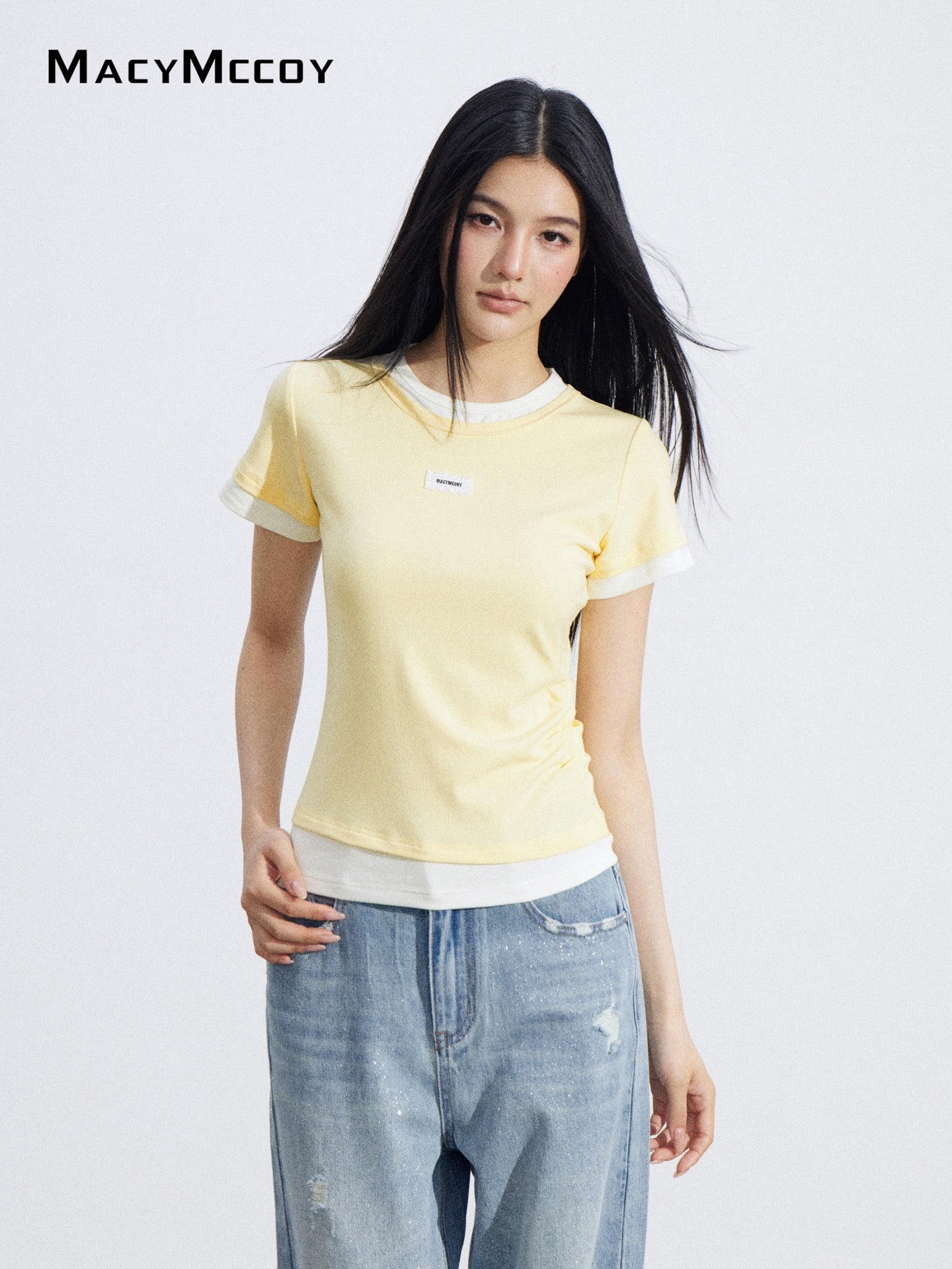 MacyMccoy MMC2026064 Faux Two-Piece Asymmetrical Tee