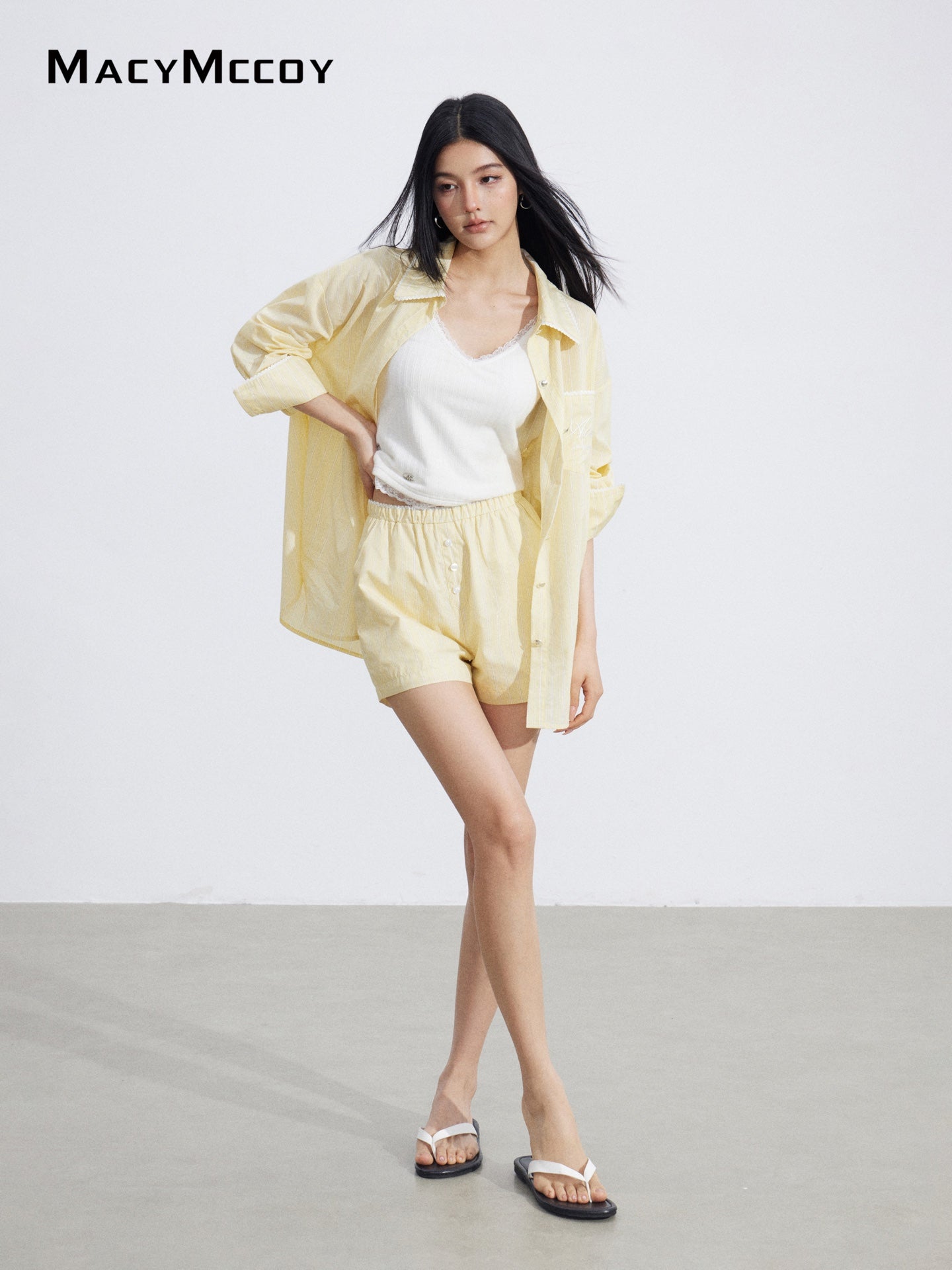 MacyMccoy MMC2026055 Lace Panel Shirt Set(2color)
