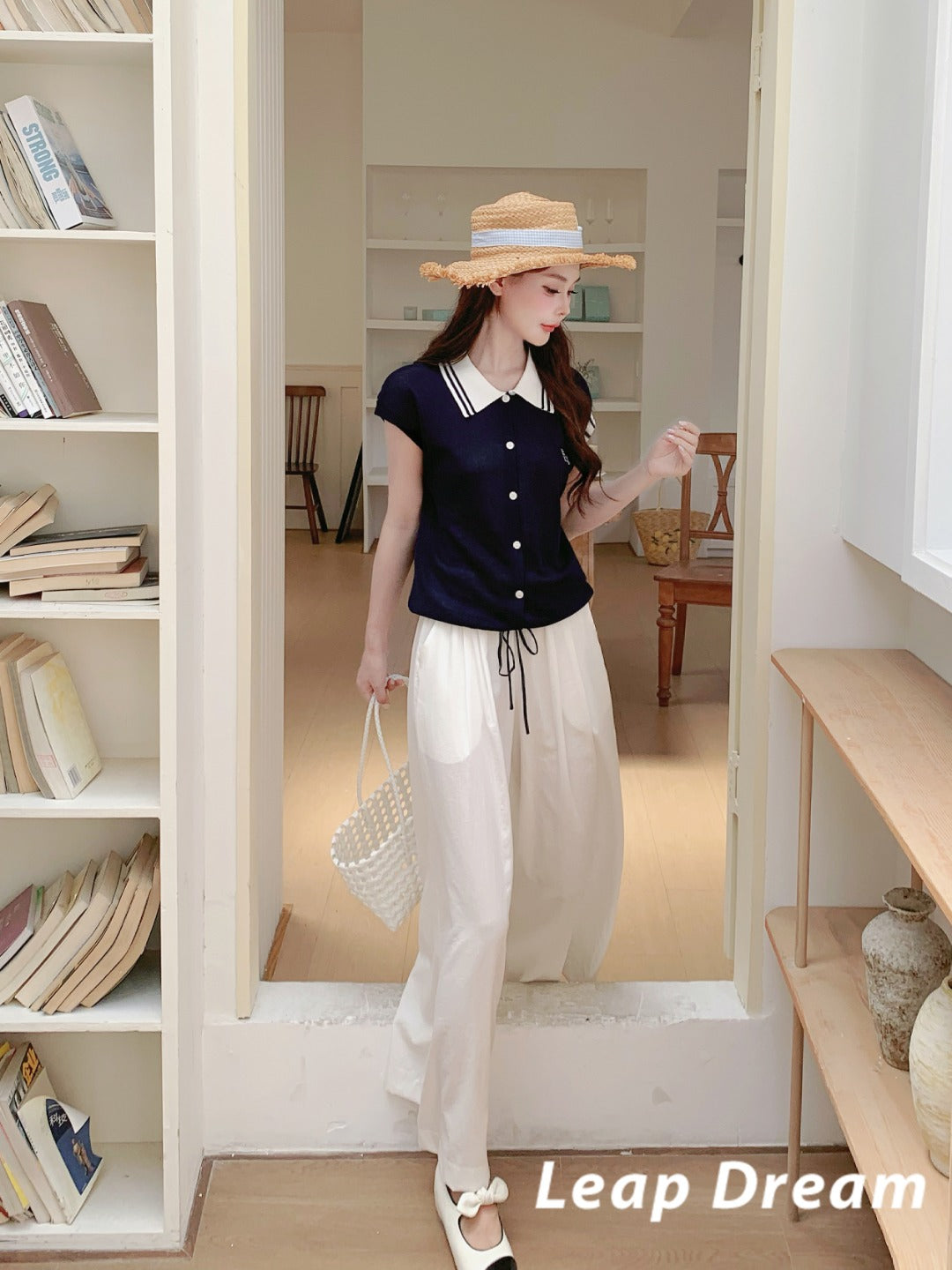 Leap Dream SALE ALD26005 Linen-Cotton Draped Wide-Leg Pants