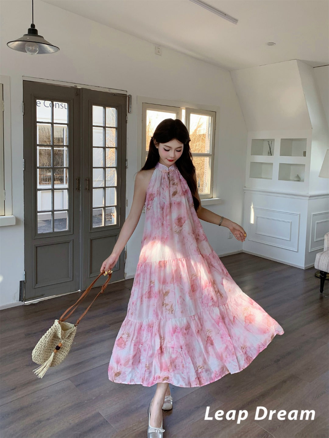 Leap Dream SALE ALD26012 Bleach-Dye Print Wrap Dress
