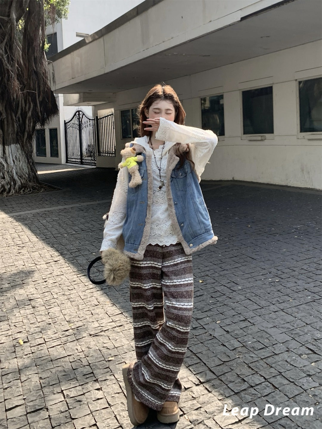 Leap Dream SALE ALD26023 Striped Wide-Leg Knit Pants