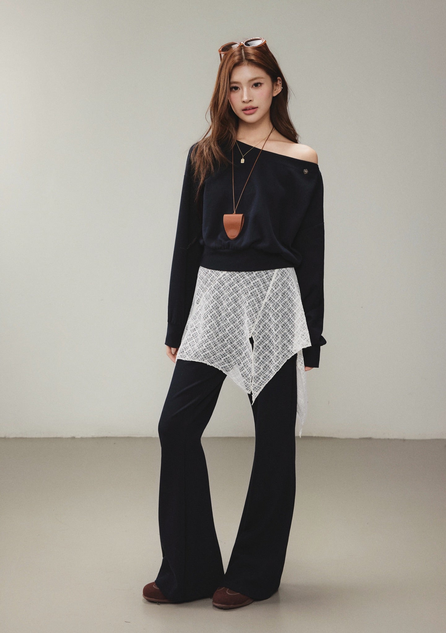 OTEBANBASS OTE260808 Asymmetric Mesh Sweatshirt Set