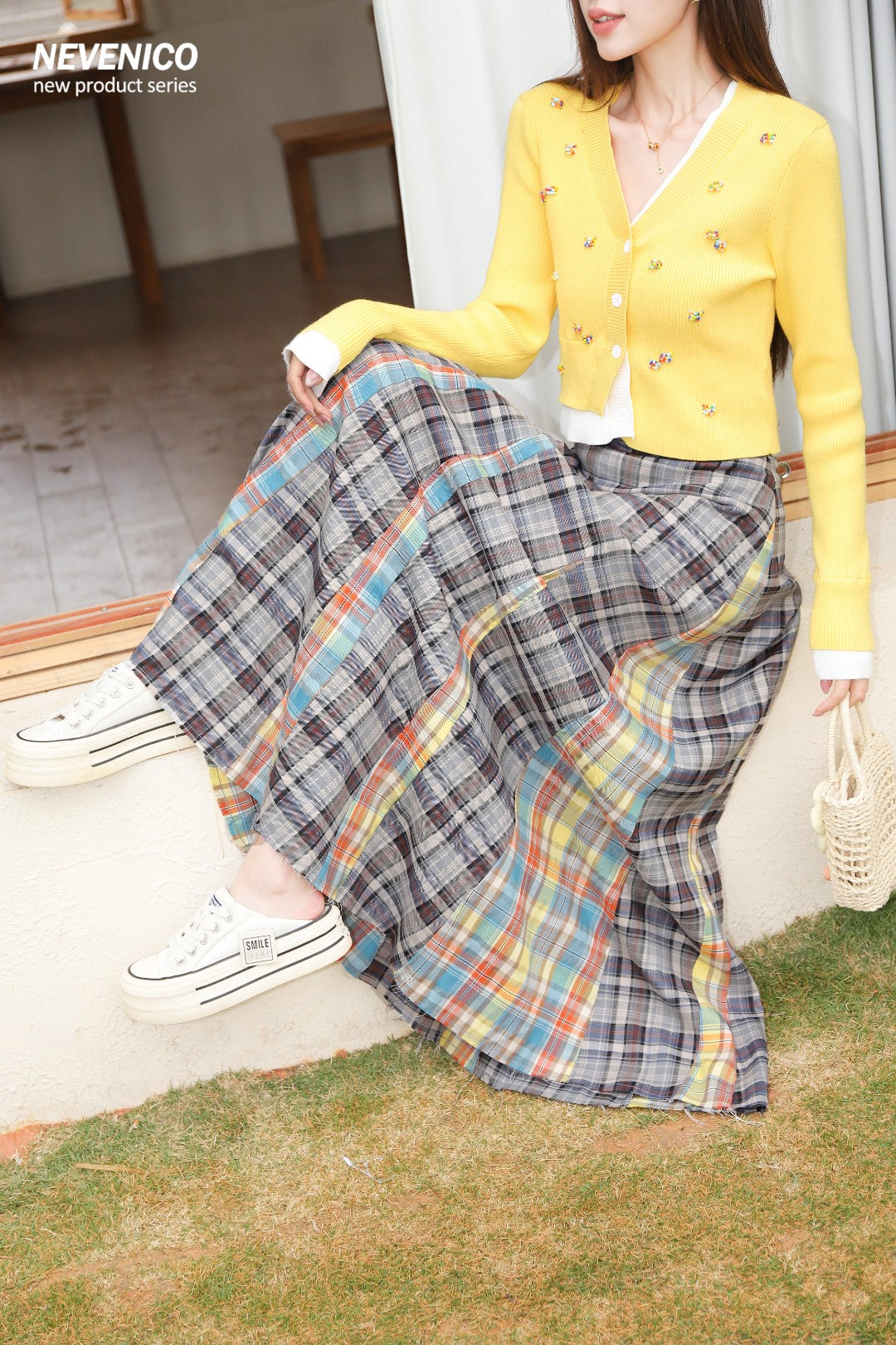 NeveNico SALE NN2503004 Frayed A-Line Plaid Skirt