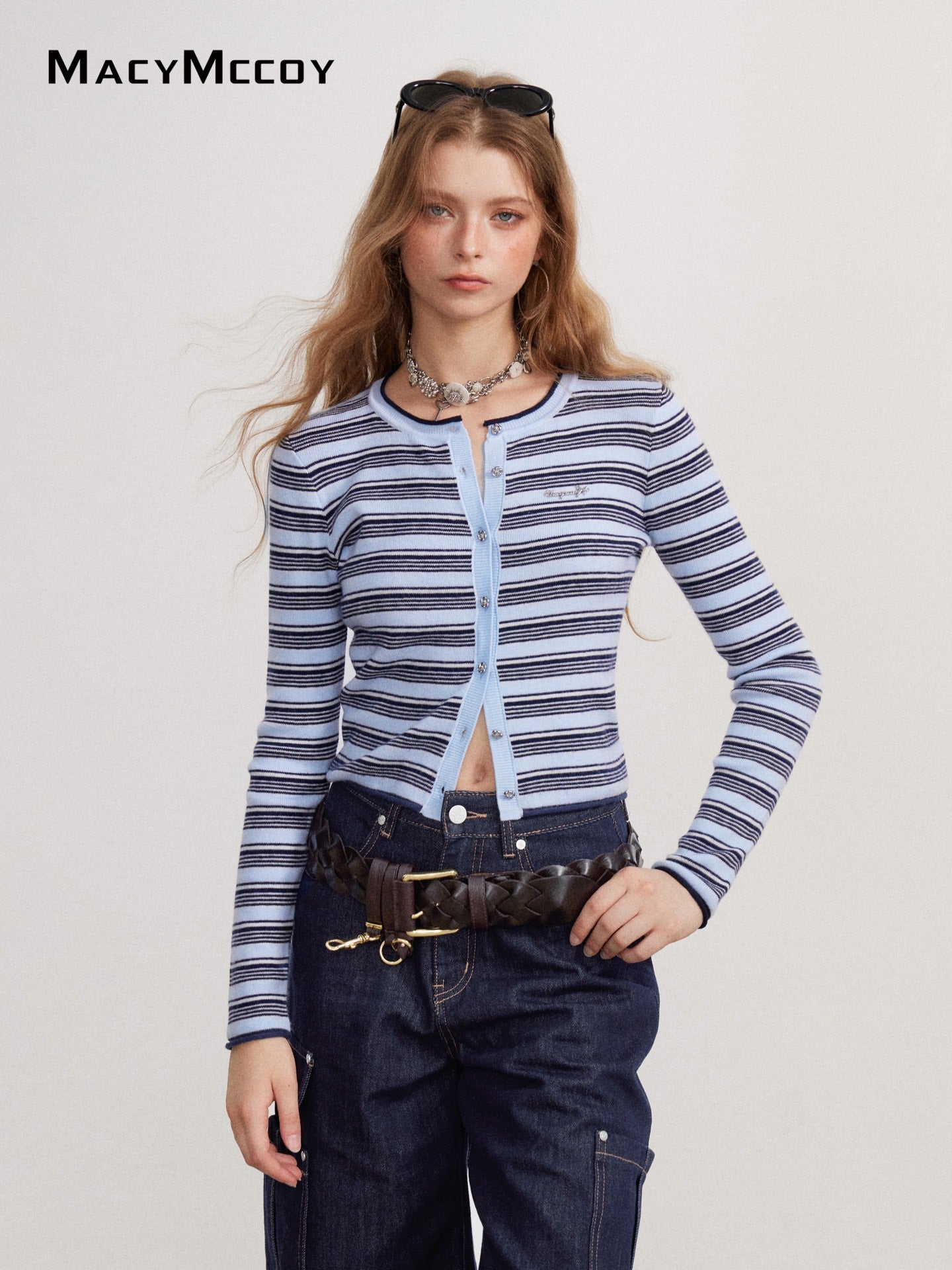 MacyMccoy MMC2026144 Color-Block Stripe Knit Top(2color)