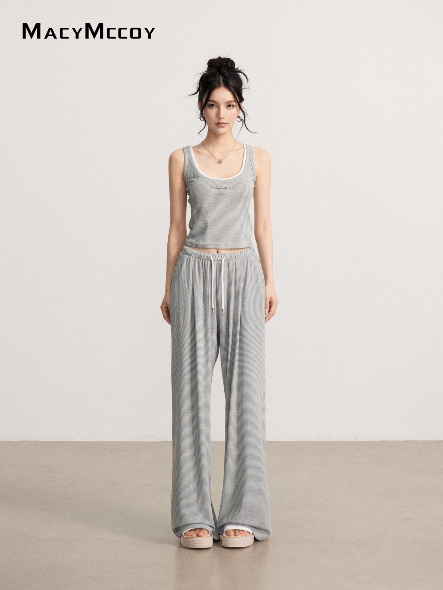 MacyMccoy MMC2026111 Draped Striped Tank Top Set(2color)