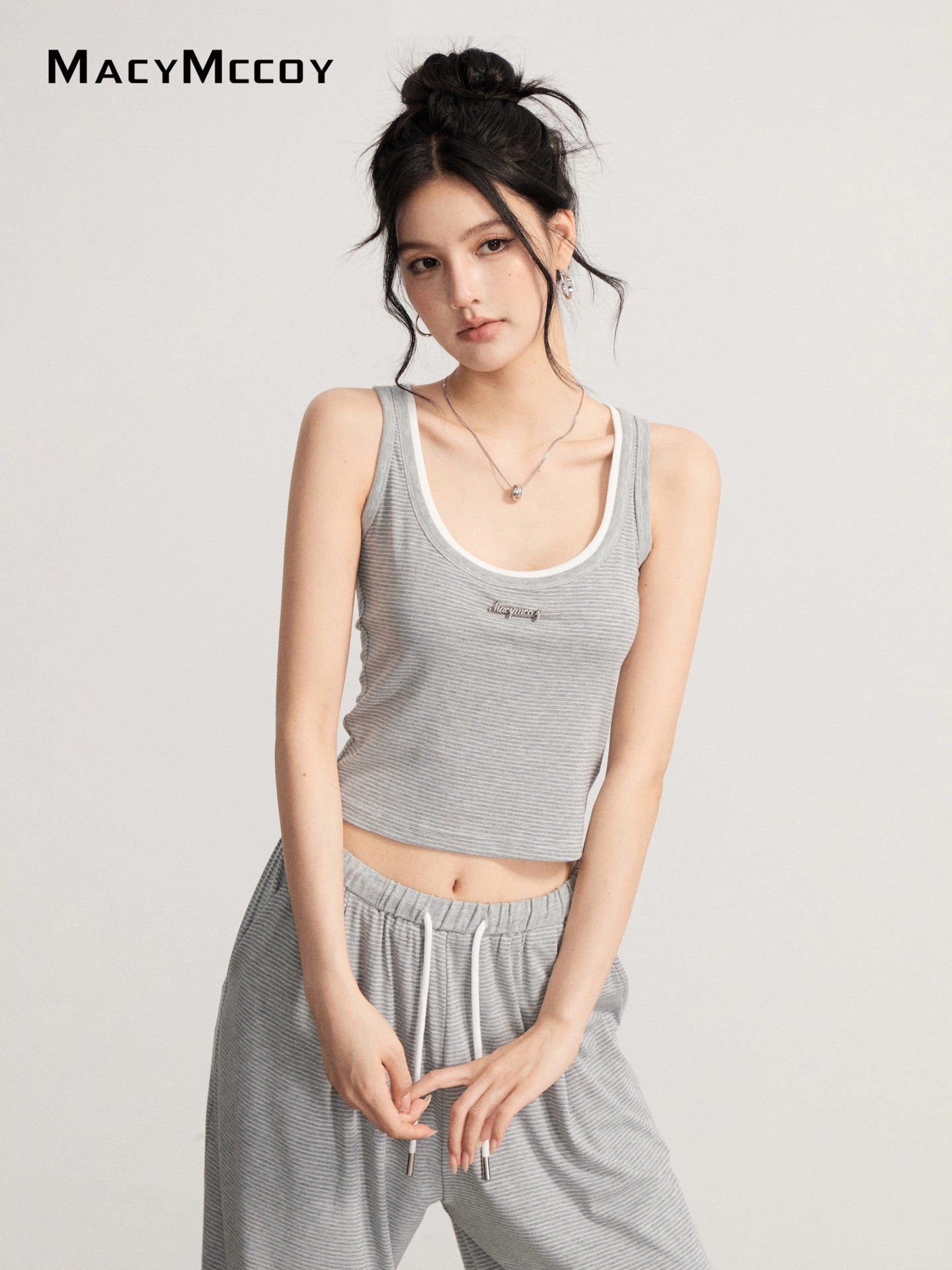 MacyMccoy MMC2026111 Draped Striped Tank Top Set(2color)