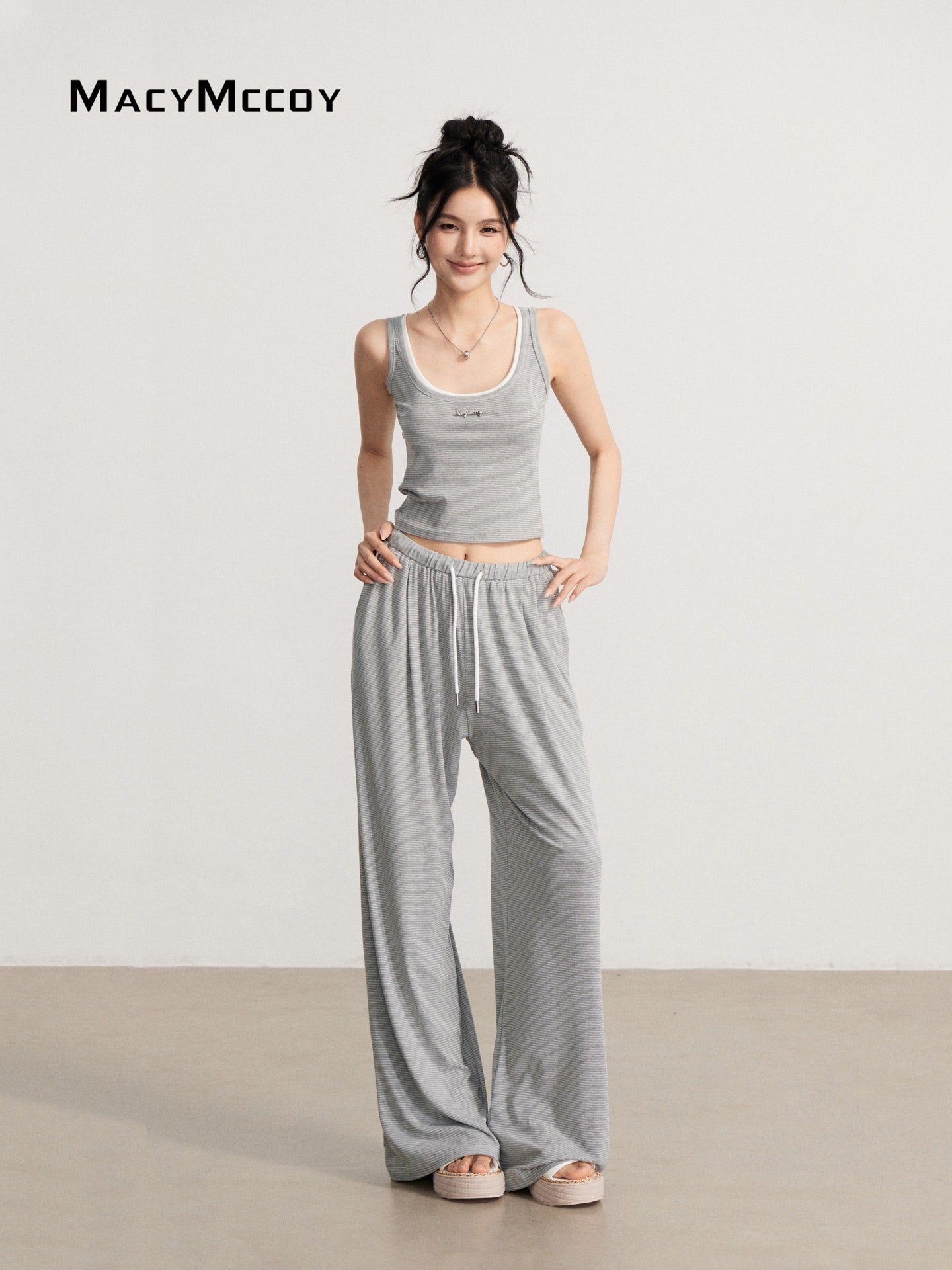 MacyMccoy MMC2026111 Draped Striped Tank Top Set(2color)