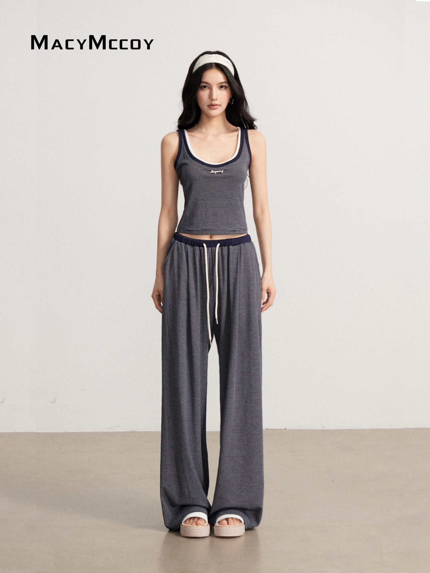 MacyMccoy MMC2026111 Draped Striped Tank Top Set(2color)