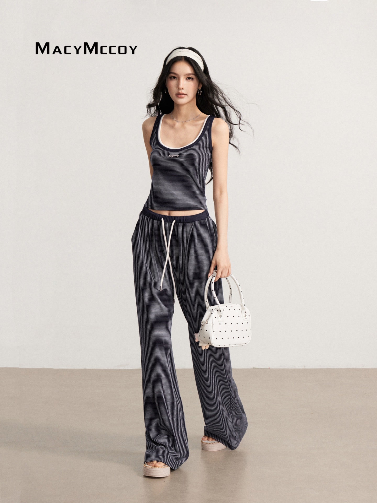 MacyMccoy MMC2026111 Draped Striped Tank Top Set(2color)