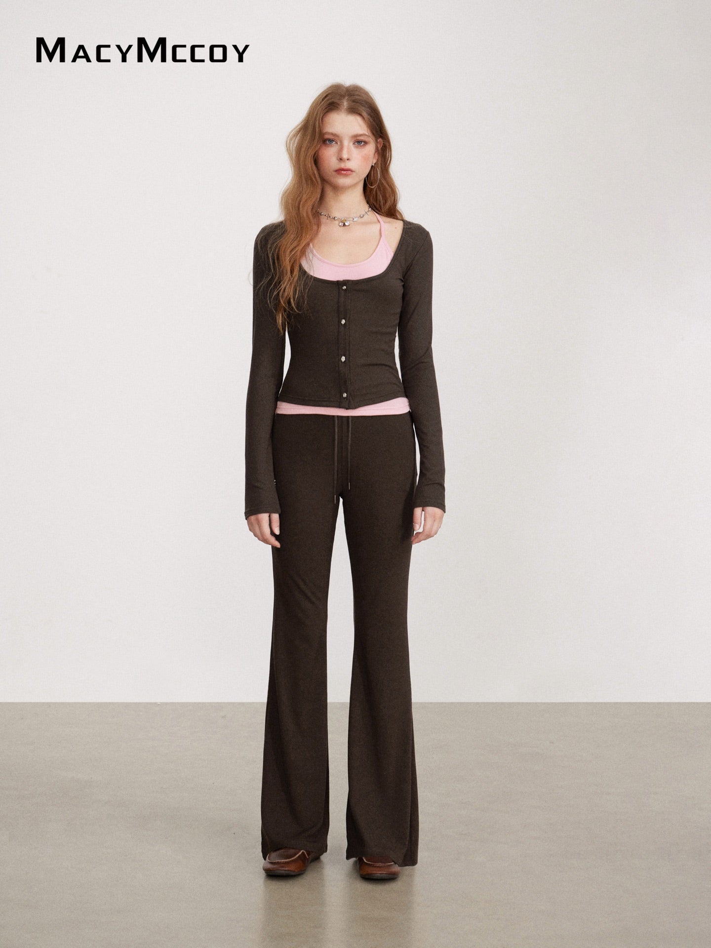 MacyMccoy MMC2026150 Mock Layered Tie-Front Set(2color)