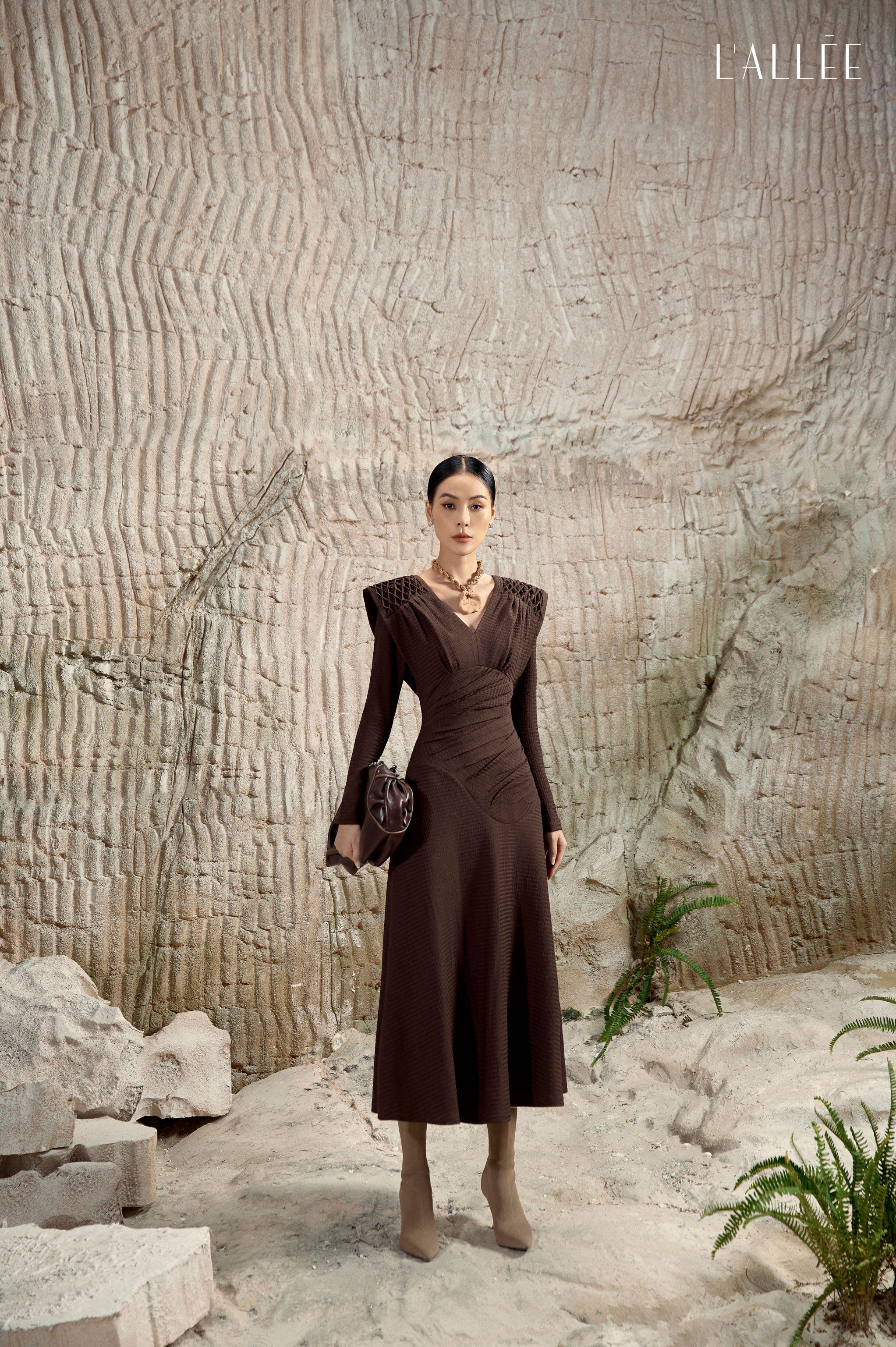 LALLEE wrapped waist brown long skirt