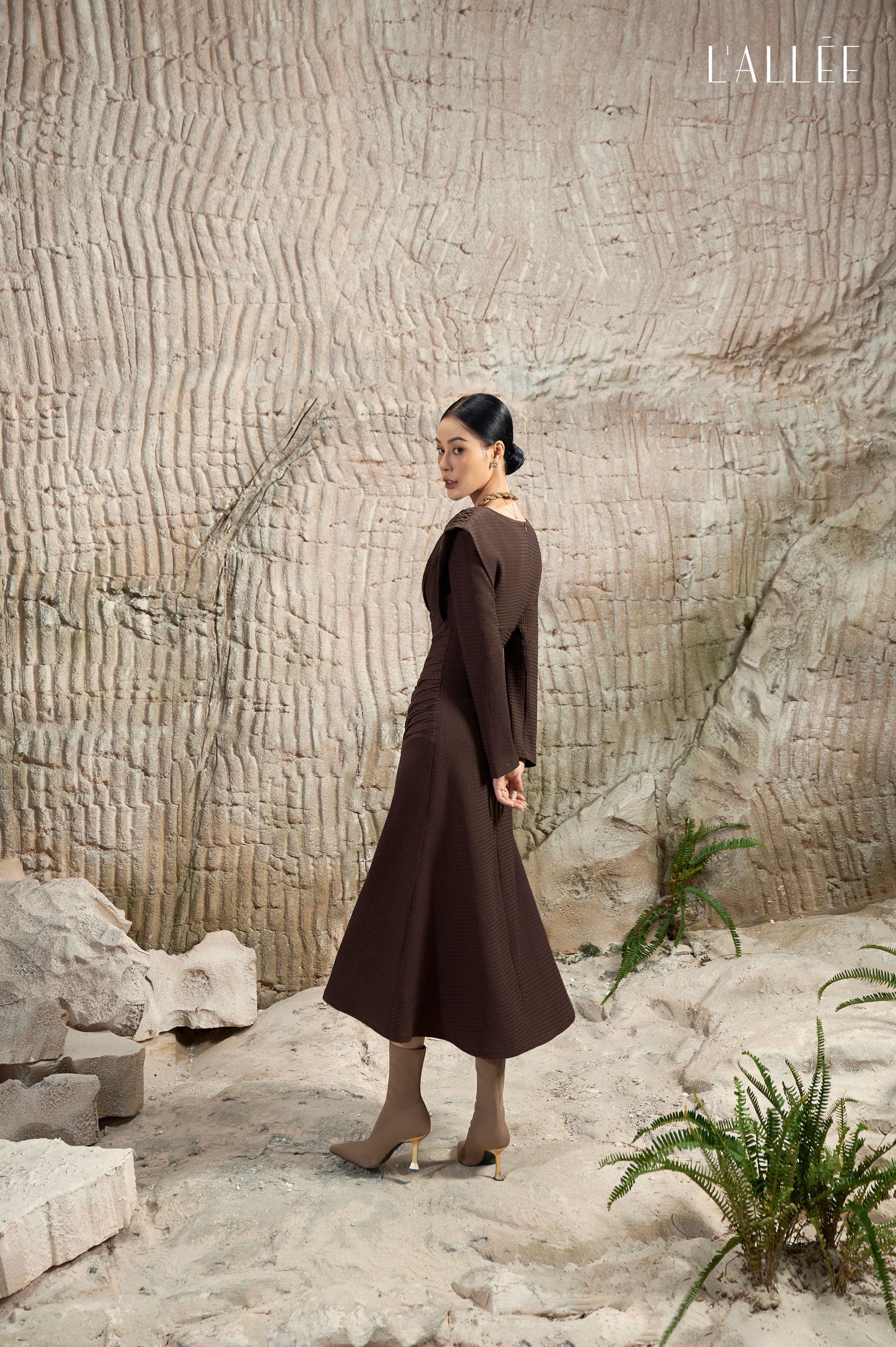 LALLEE wrapped waist brown long skirt