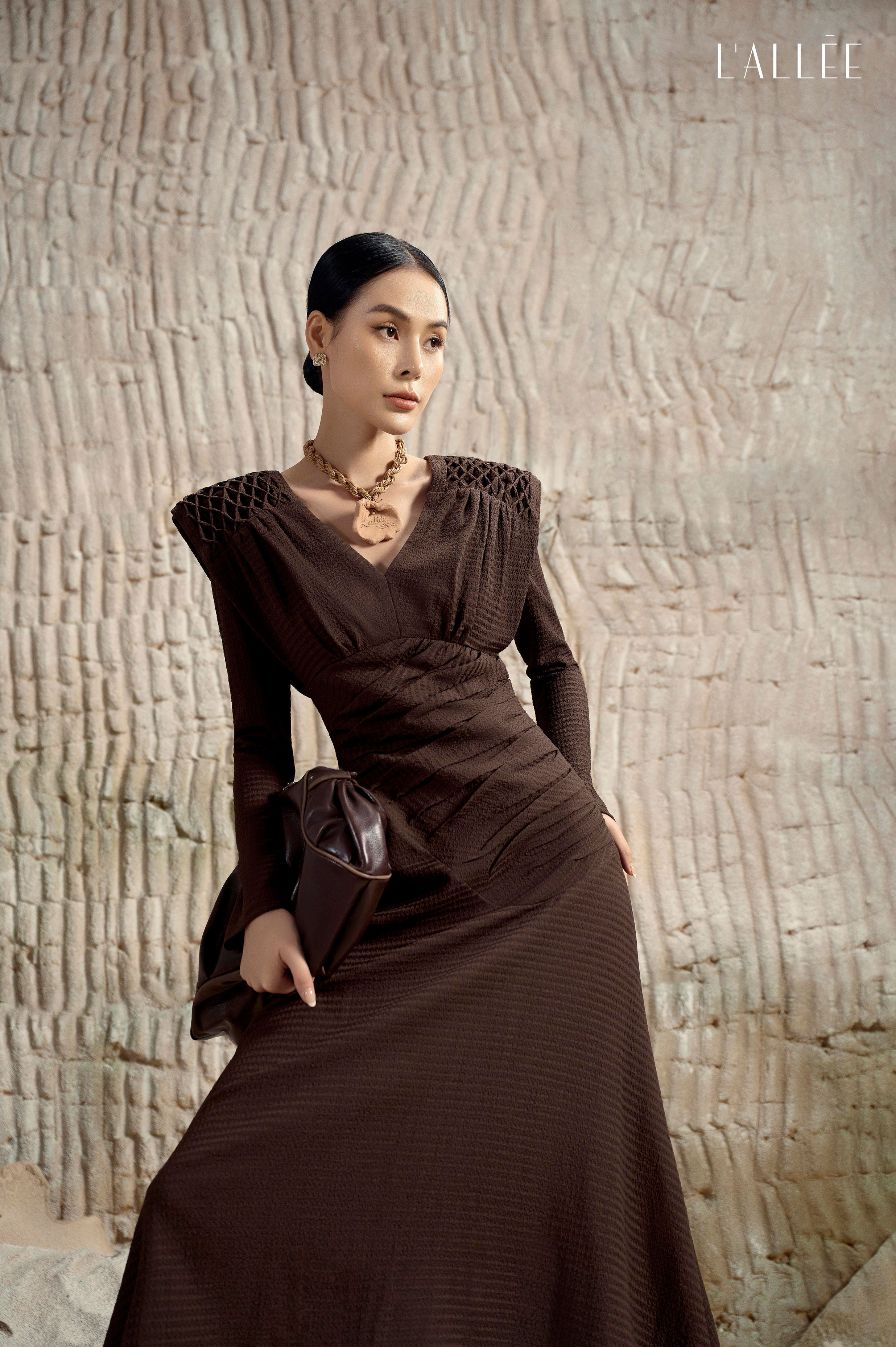 LALLEE wrapped waist brown long skirt