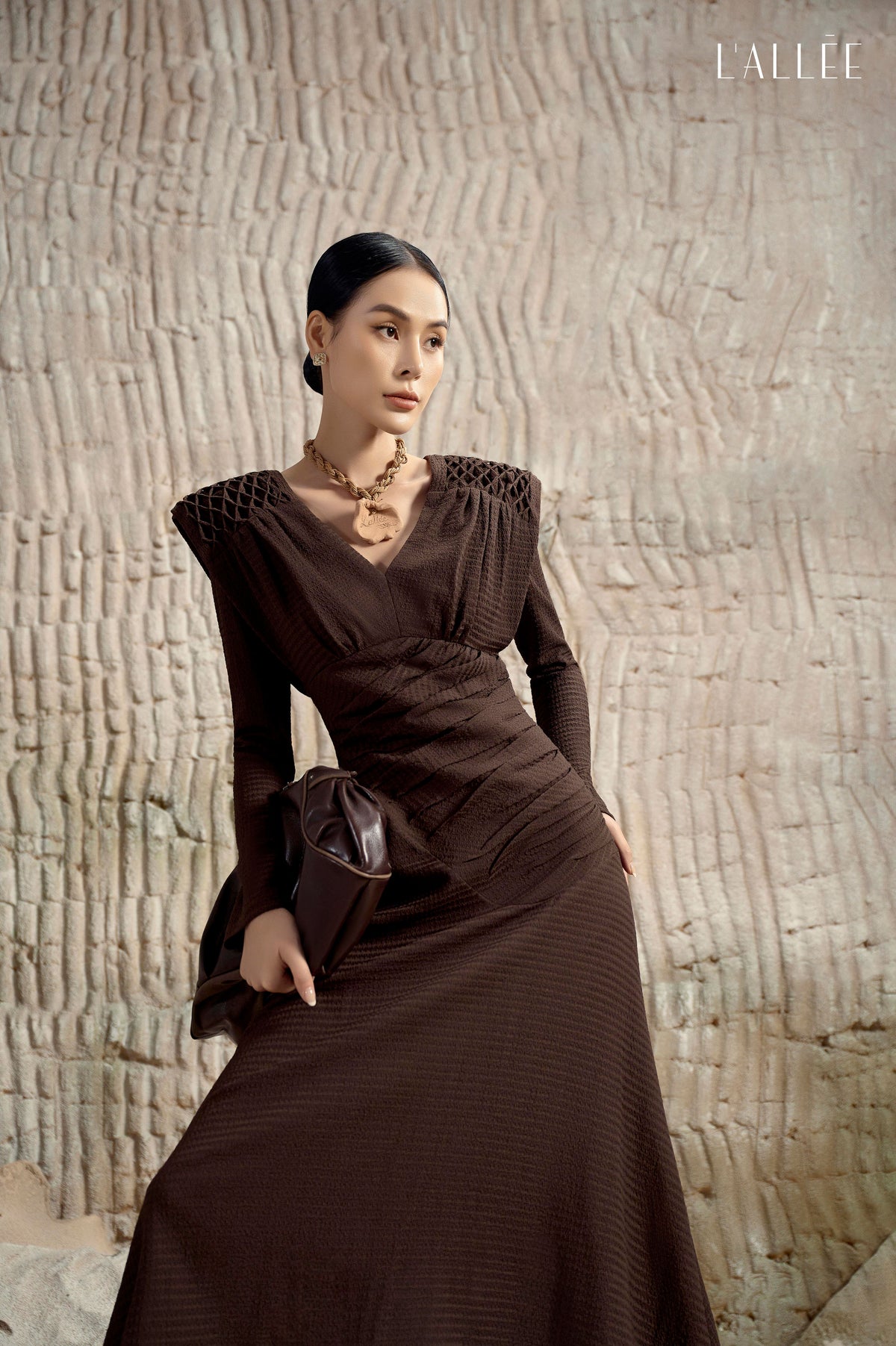 LALLEE wrapped waist brown long skirt