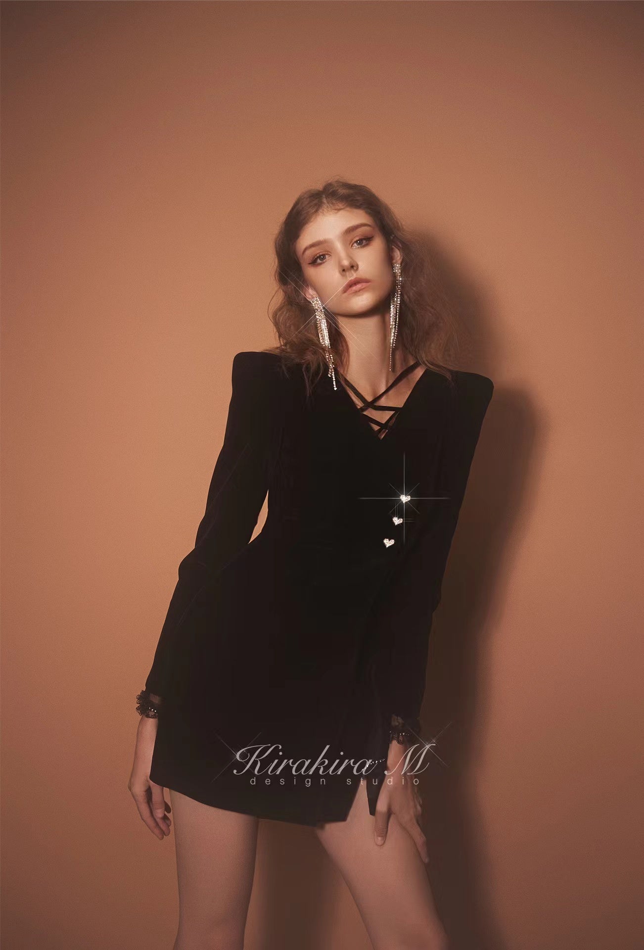 Kirakira.M Diamond Black Velvet Suit Dress