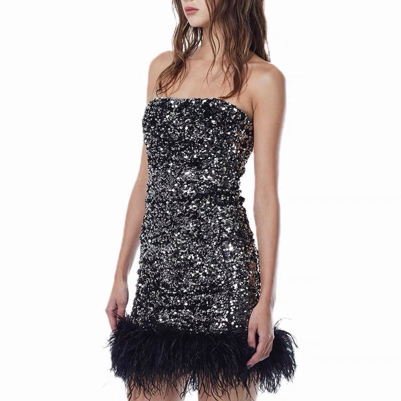 Taglioni Dovedove grey sequin tube dress