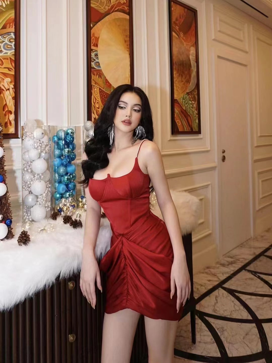 Glam Doll sexy fire-bra slip dress