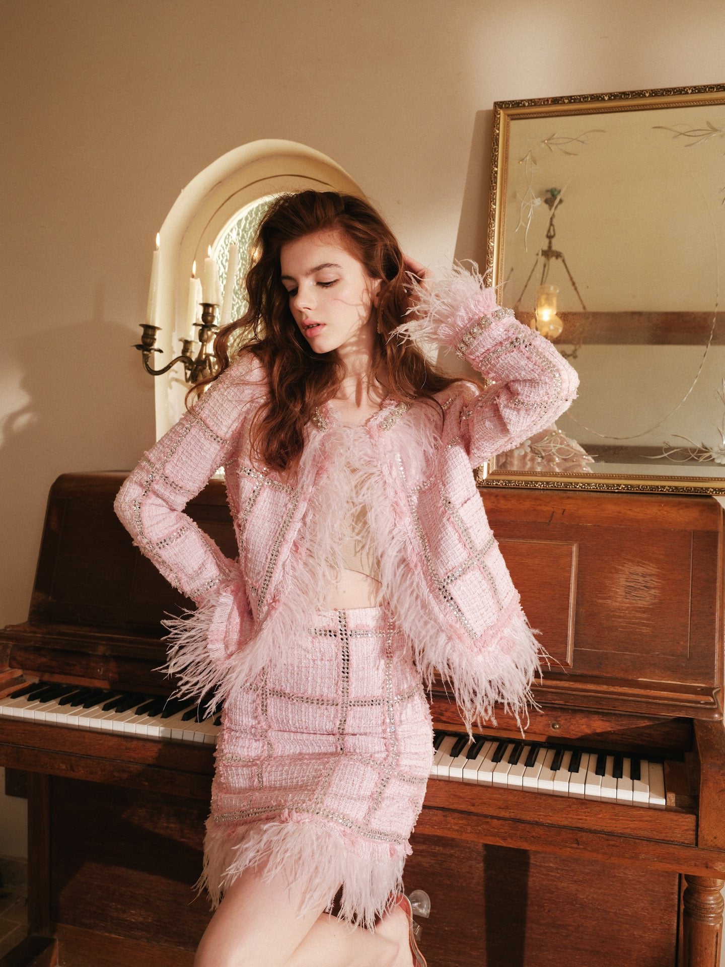 wardrobes by chen pink feather suit