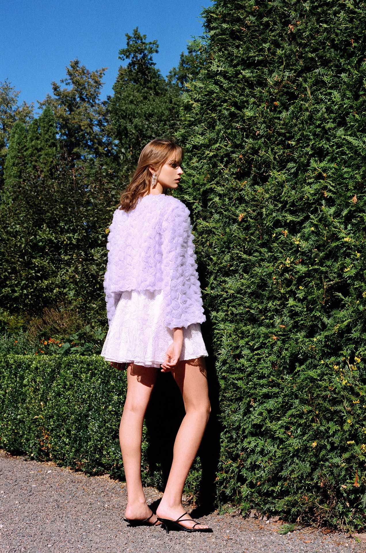 MOOD x MIURA fairy tulle layered jacquard tie-shoulder mini dress