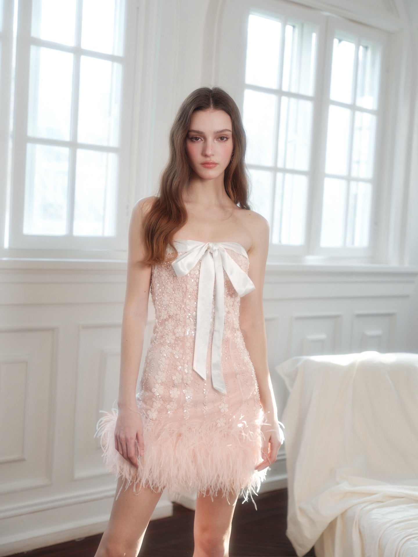 Wardrobes by Chen pink bow tie strapless mini-dress