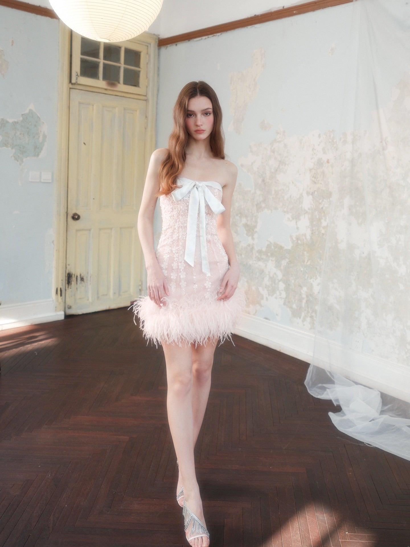 Wardrobes by Chen pink bow tie strapless mini-dress