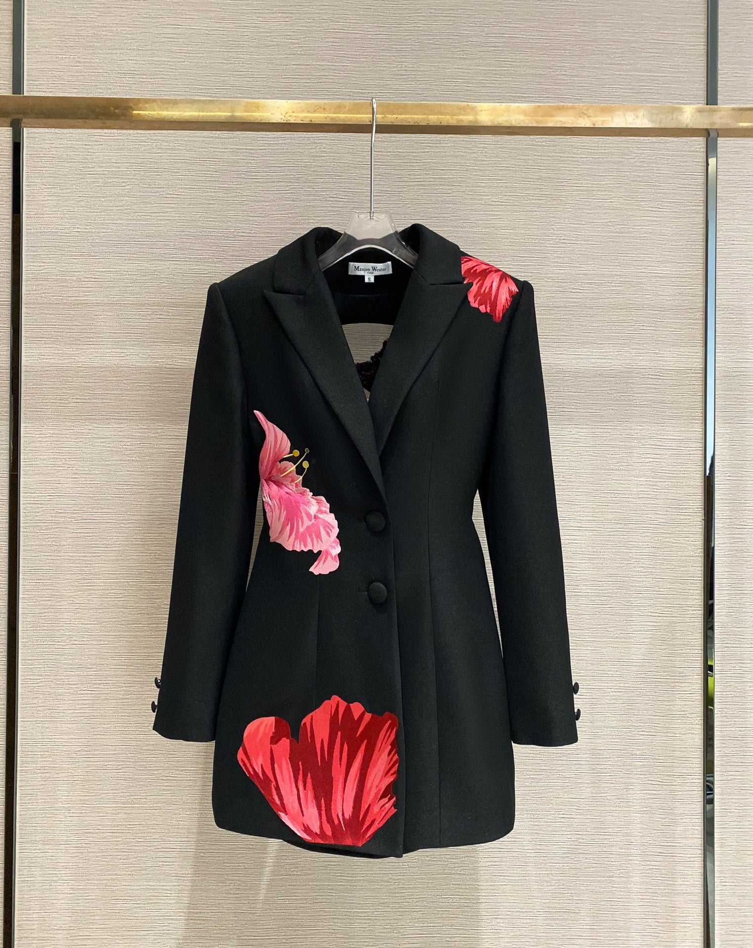 Masion Wester Black Embroidered Suit & Ruffled Flared Pants