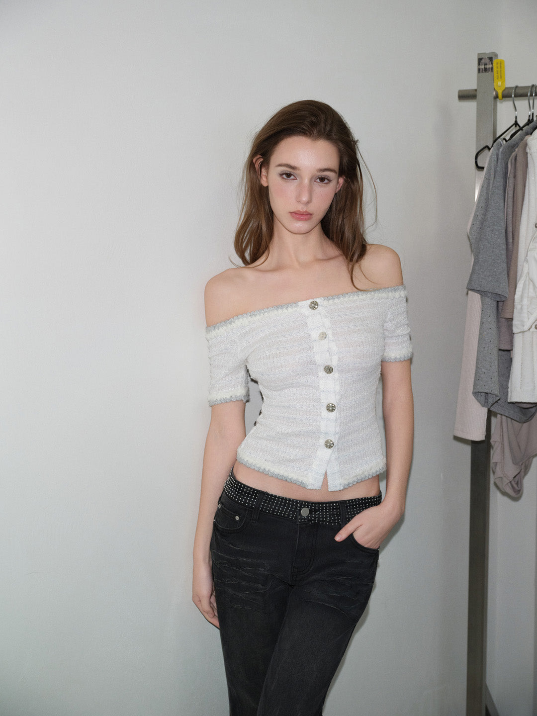 NONCESTNON N320 Lace off shoulder top