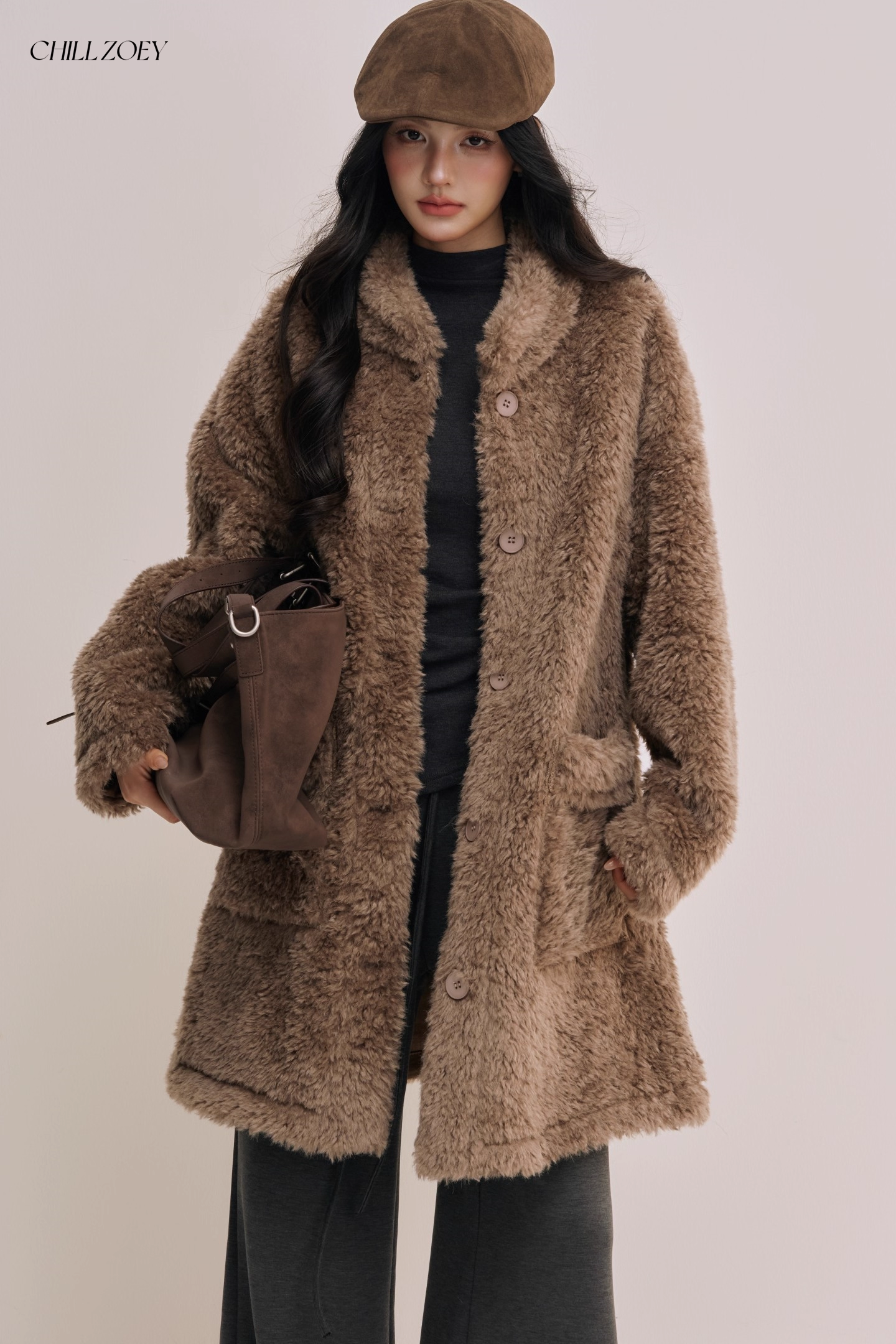 Chill Zoey M690324 Mid-Length Plush Coat(2color)