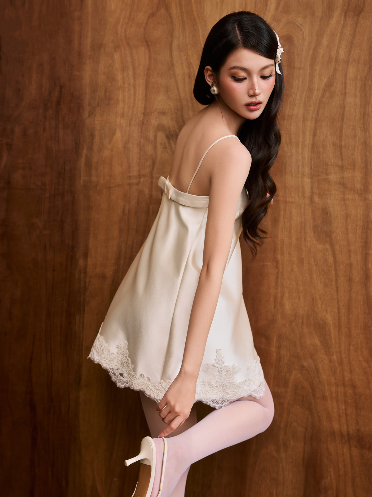 COLIN Lace Patchwork Babydoll Cami Dress