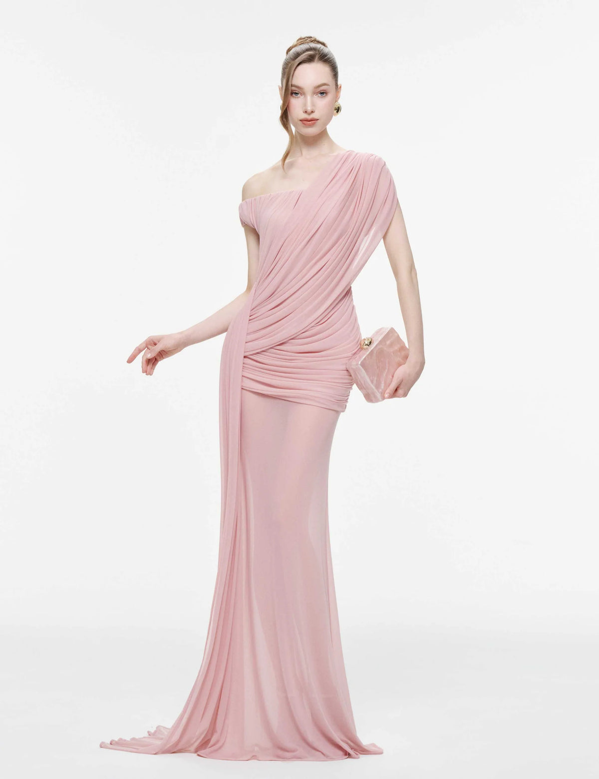 MOLLYNISTA Side-Gathered Mesh Dress-Mary Rose