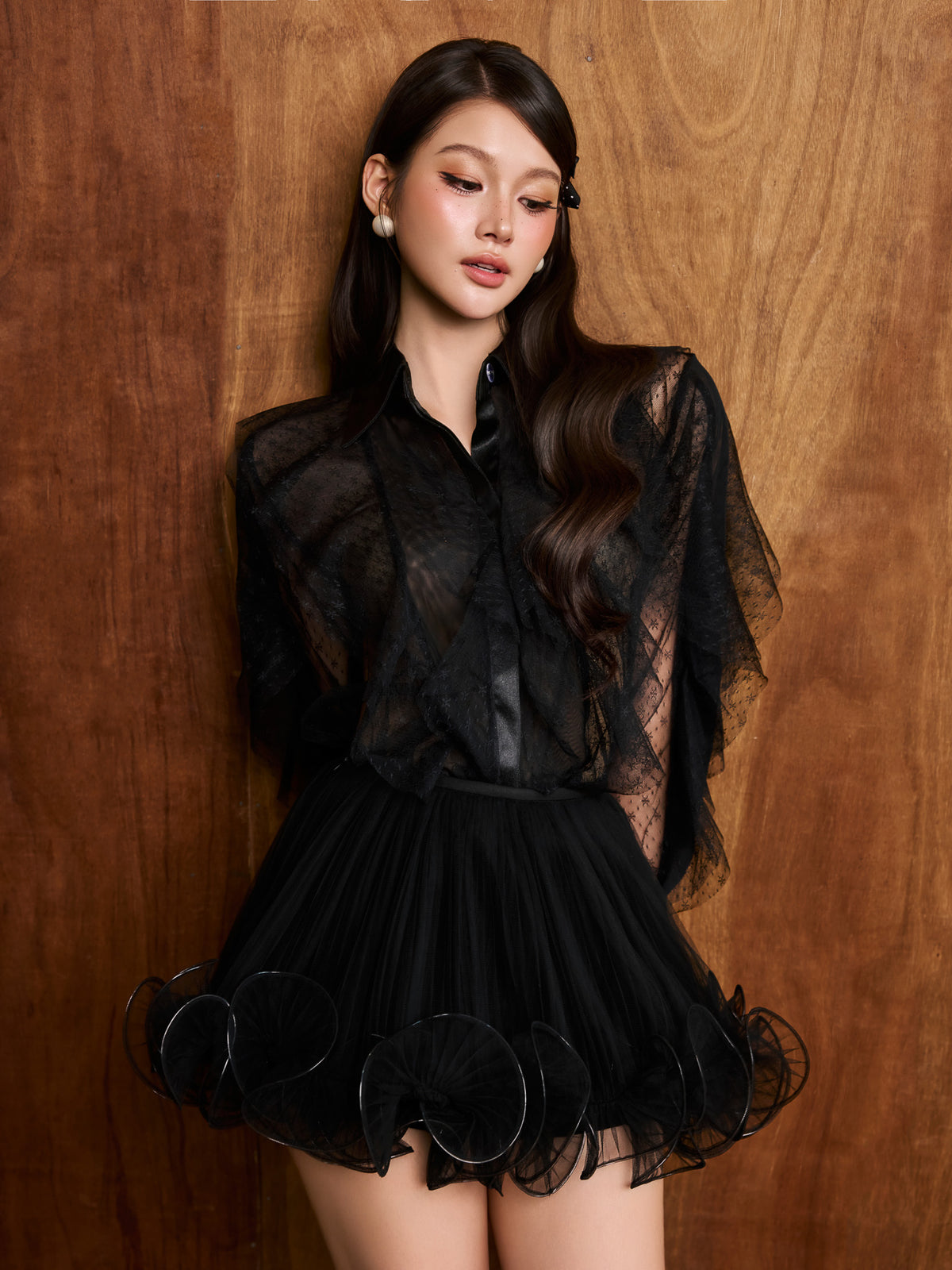 COLIN Black Lace Top &amp; Skirt
