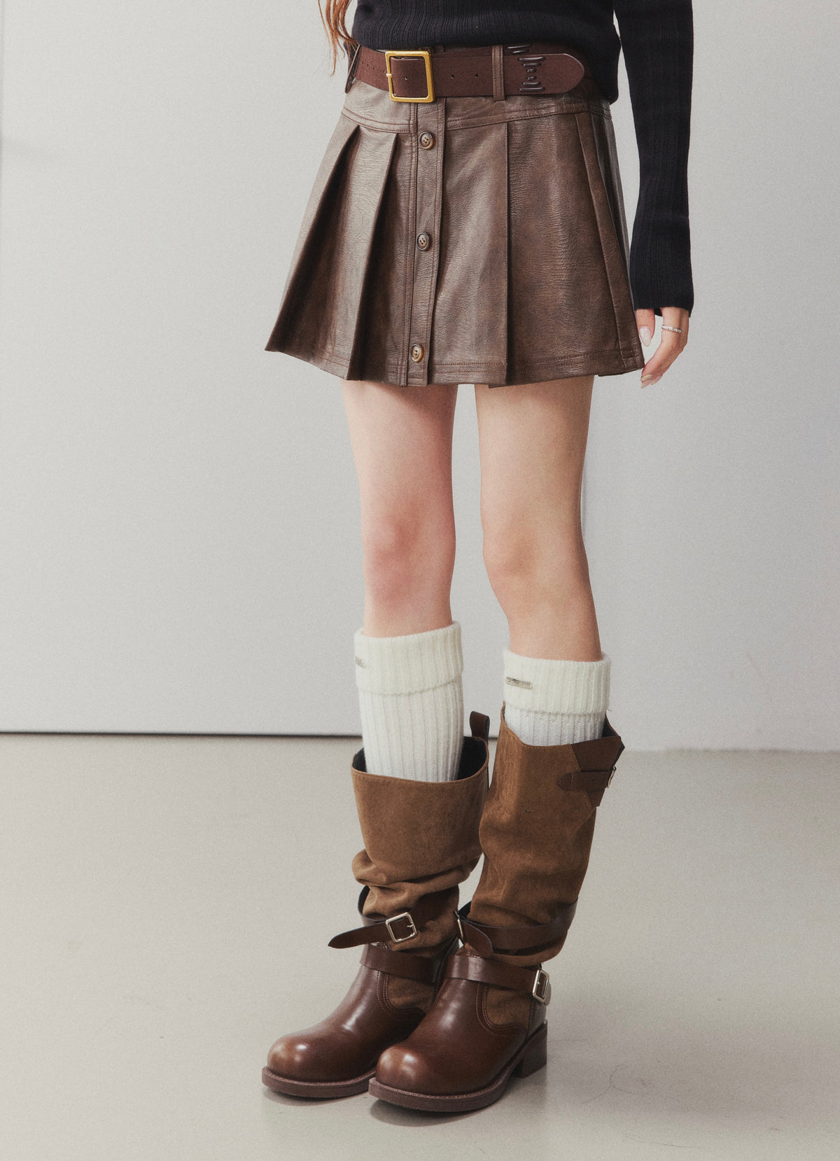 OTEBANBASS Ote260914 Single-Breasted Pleated Leather Skirt
