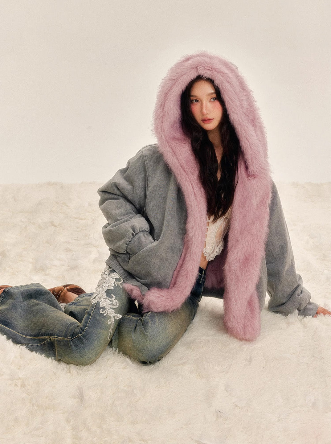 Tut tuto Double sided warm fur jacket-pink