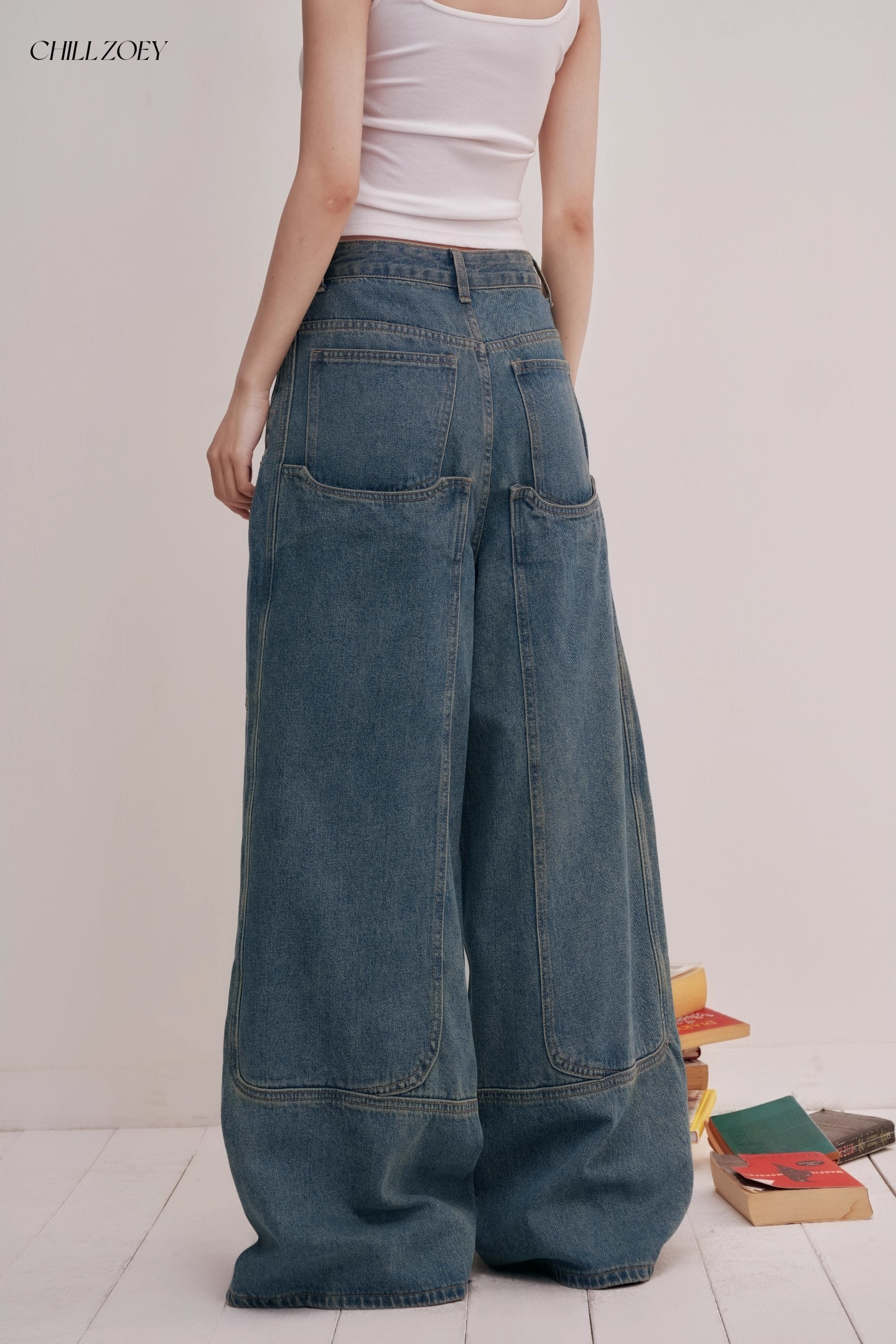 Chill Zoey M690293 Studded Oversized Wide-Leg Jeans