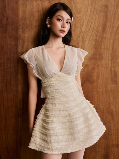 COLIN Ruffle Sleeves Mesh Dress