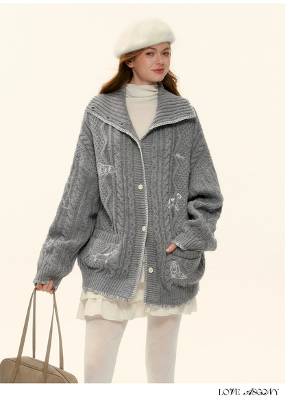 AsGony ASG25557 Collar Twisted Knitted Coat(2color)