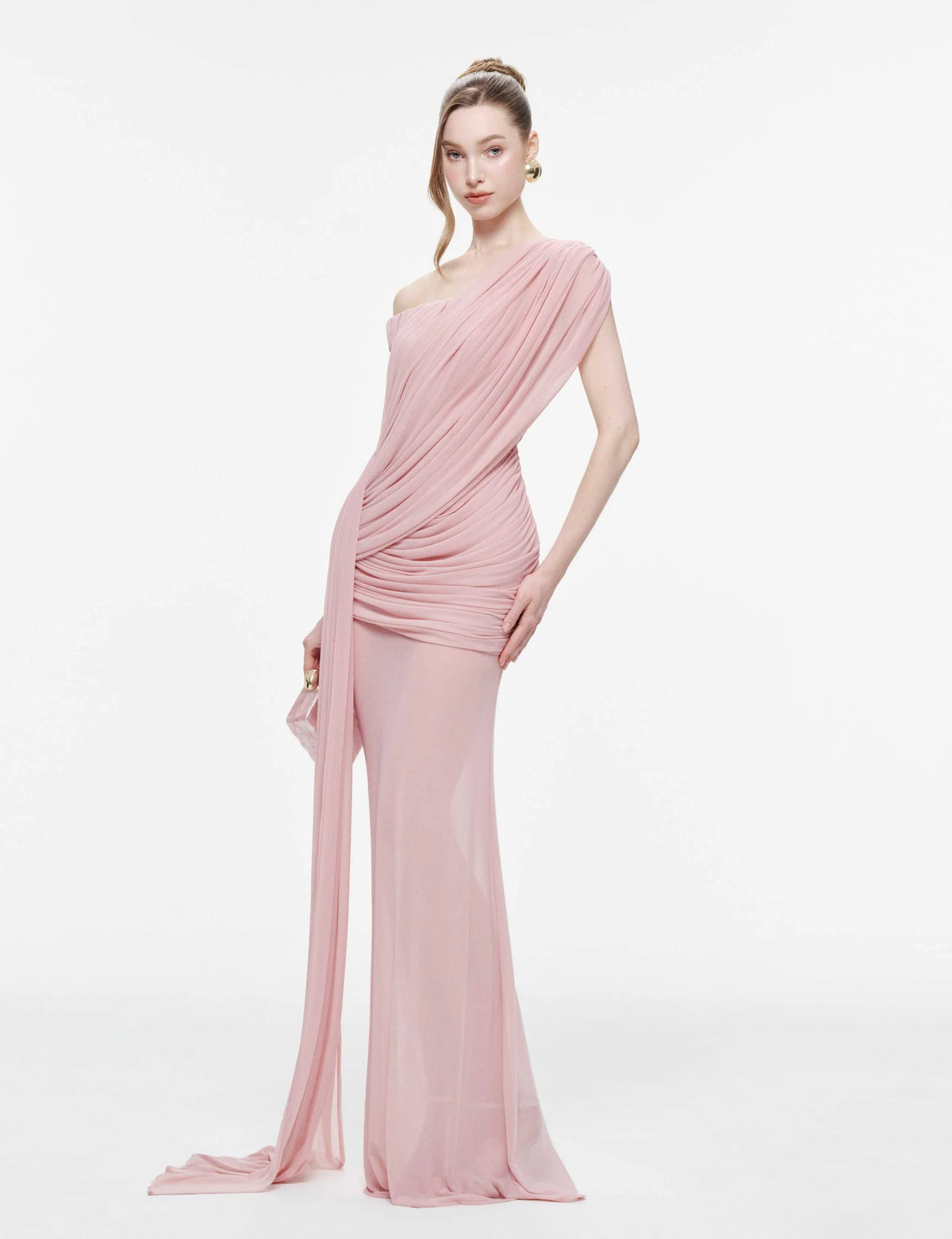MOLLYNISTA Side-Gathered Mesh Dress-Mary Rose